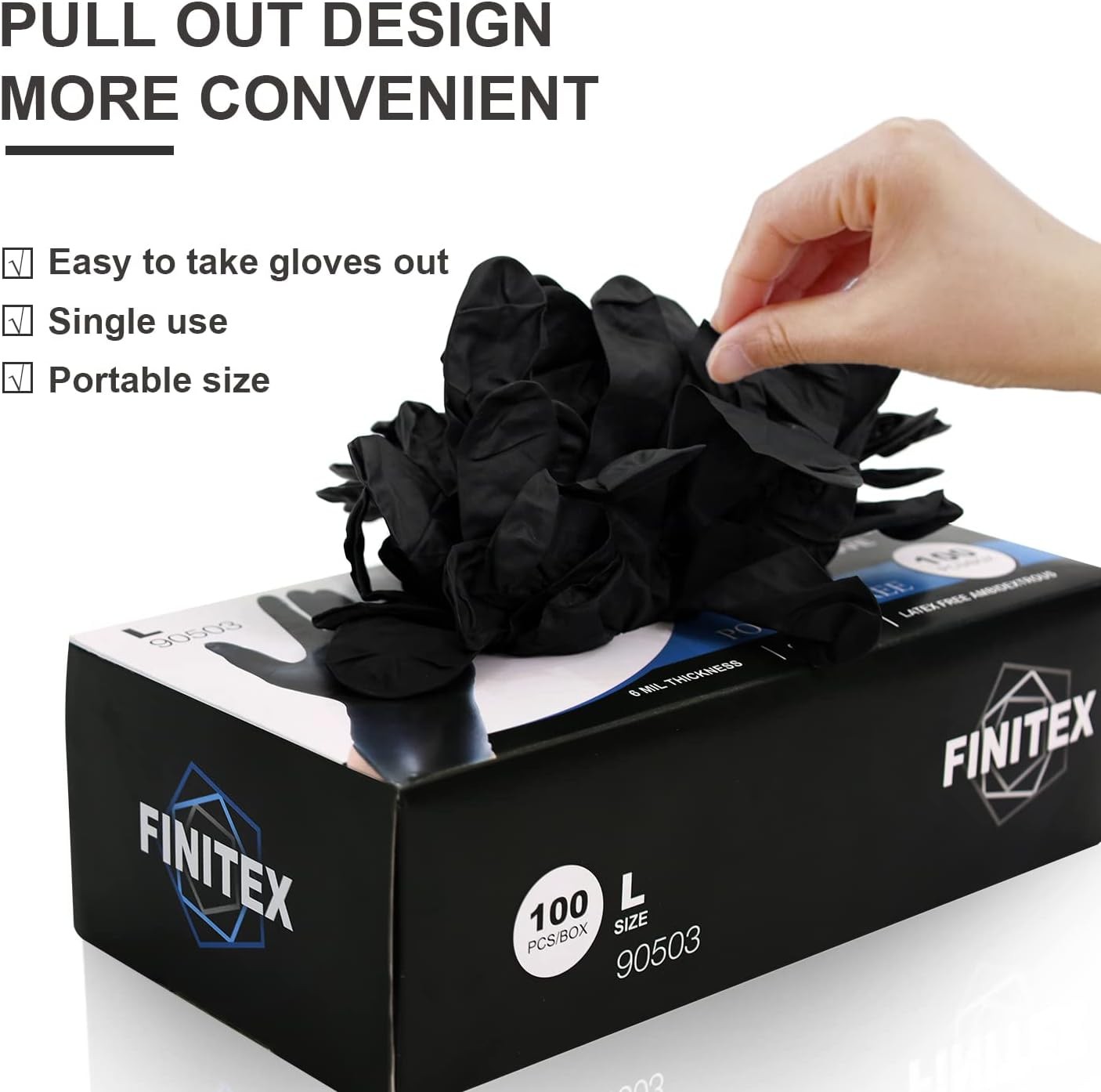 FINITEX Black Nitrile Disposable Medical Exam Gloves – 100/1000 PCS 6.3mil Po…