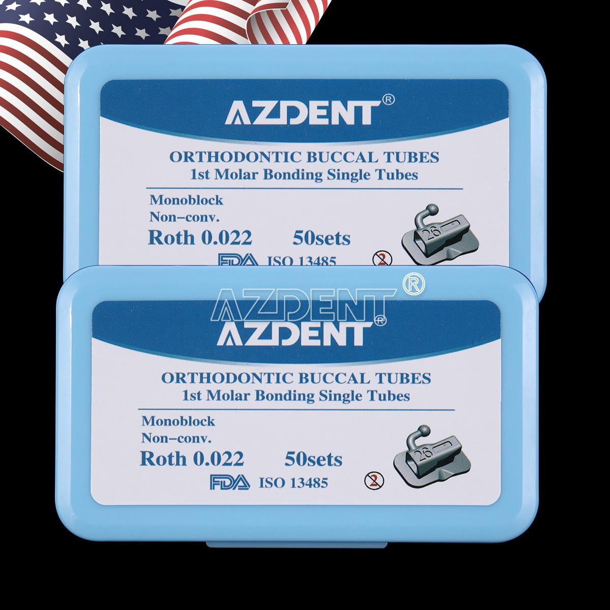 US 50Sets Dental AZDENT Orthodontic 1st Molar Buccal Tubes MIM Roth.022 Bondable