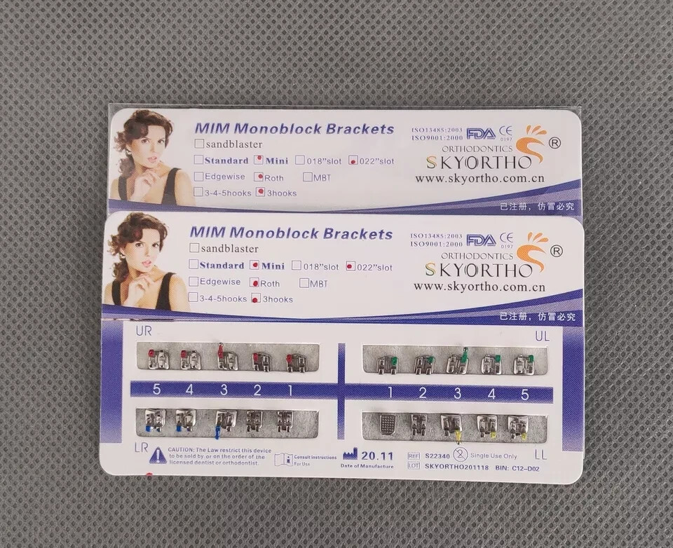 Dental Orthodontic Metal Bracket MIM Monoblock Mini Roth 022 3 Hooks Mesh Base