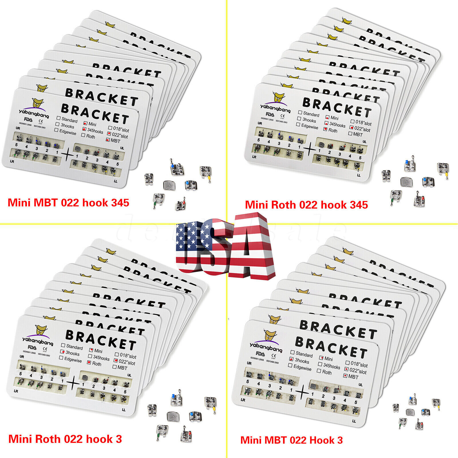 200pcs Dental Orthodontic Bracket Braces Roth/MBT 022″ Slot 3/345 hooks Metal US