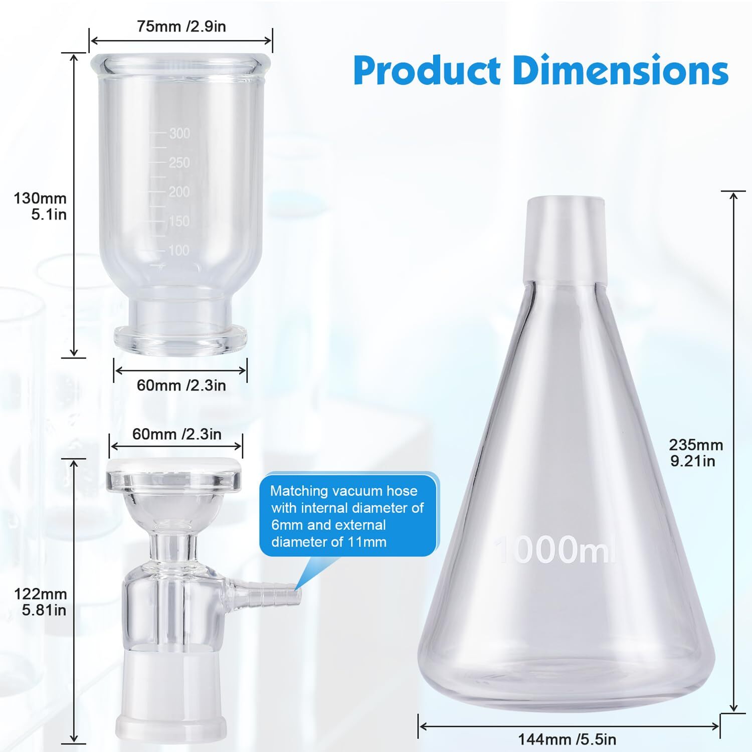 1000mL Lab Vacuum Filtration Distillation Kit with 100 Pieces of Filter Paper