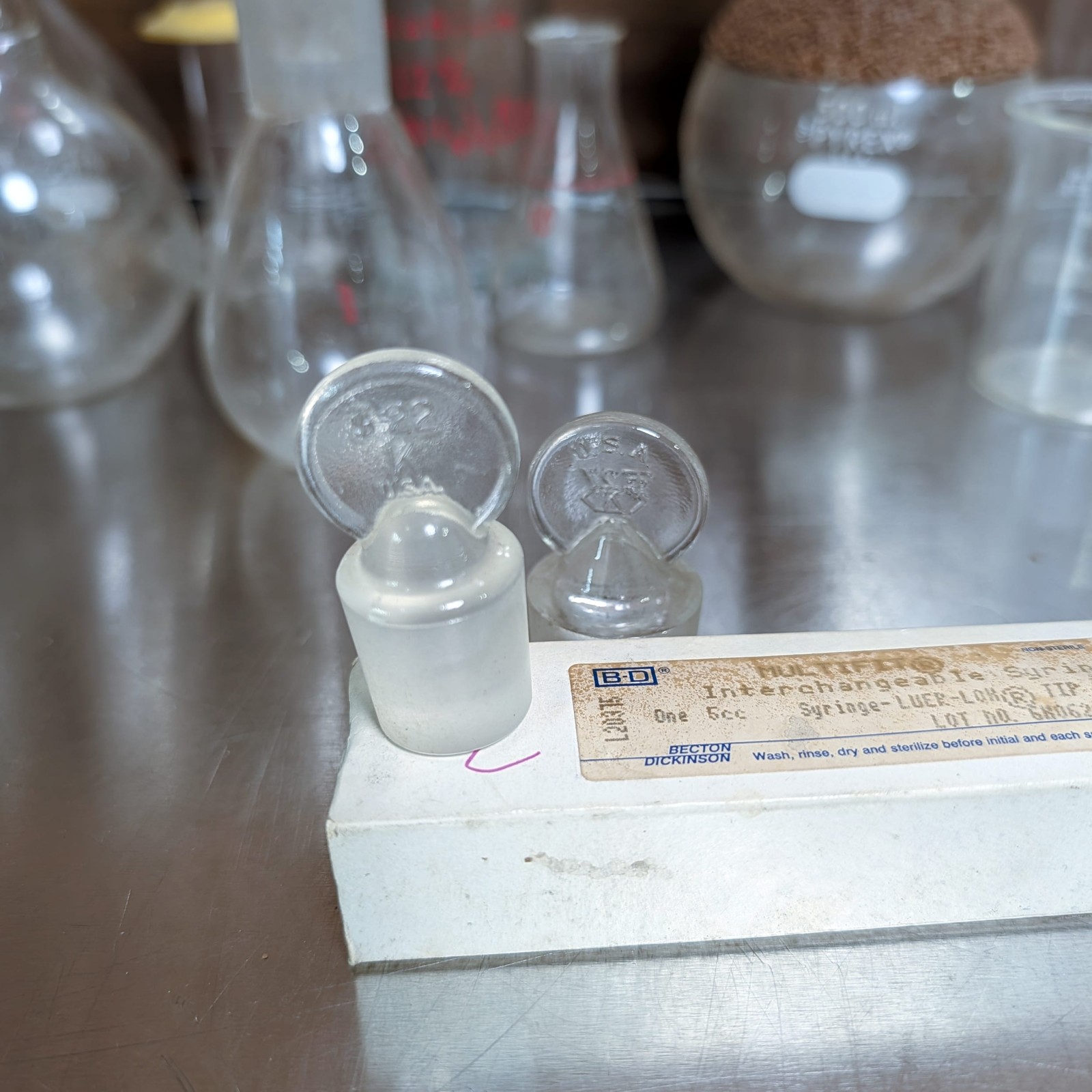 PYREX Kimax & Other Chemistry Laboratory Glass Jars Flasks Vintage Mixed Lot of