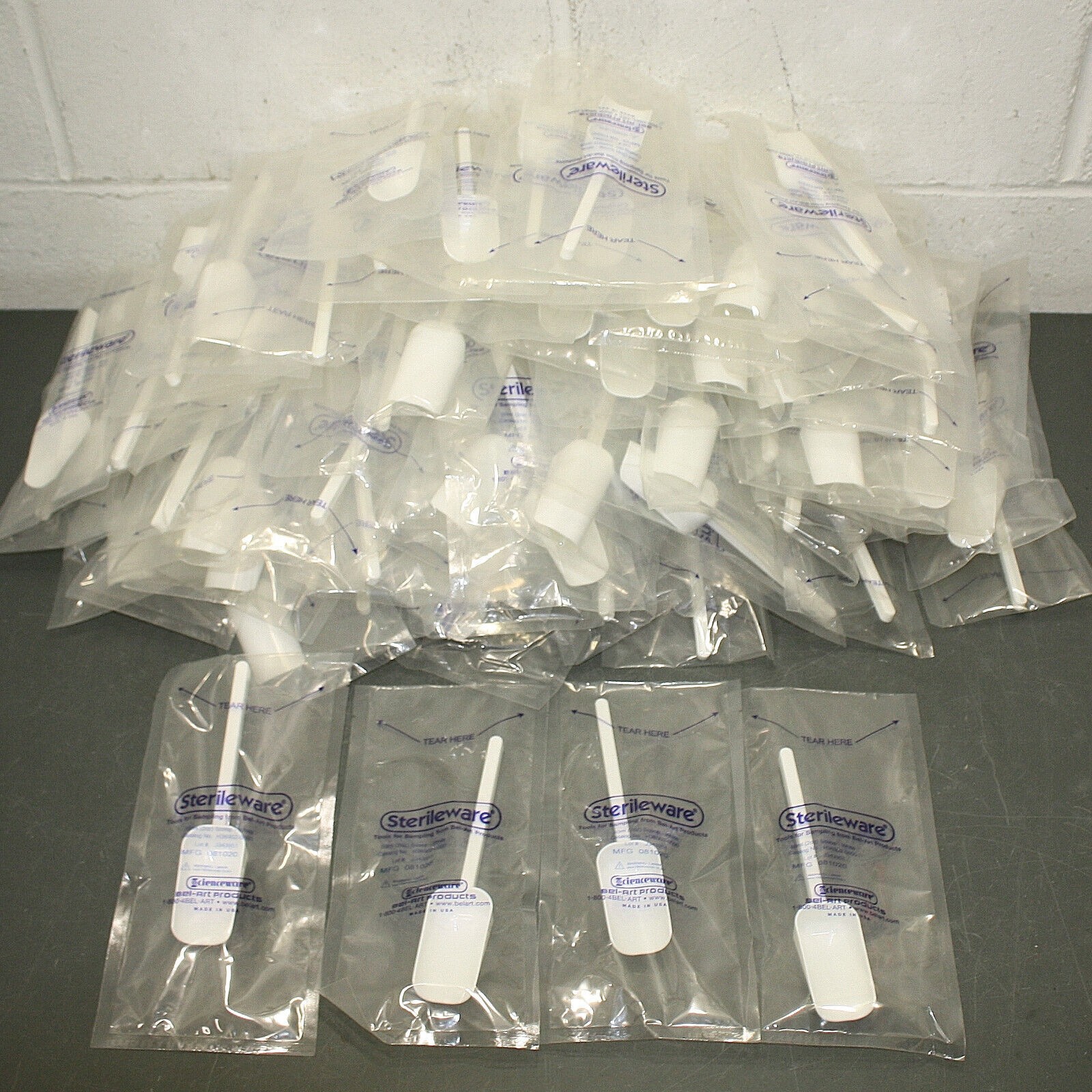 (100) Bel-Art Sterileware Sterile Sampling Scoops H36902-0000, 60ml / 2oz, White