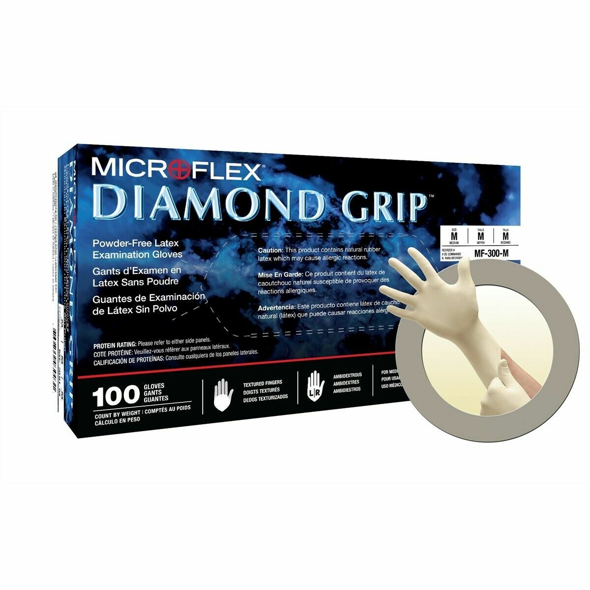 Microflex MF-300 Diamond Grip XLarge Disposable Latex White Exam Gloves 1,000pk