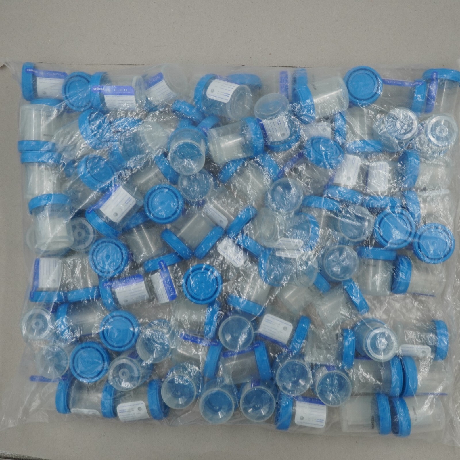Specimen Container 2oz 60ml Qty 100 Clear Plastic Blue Screw Top Sterile