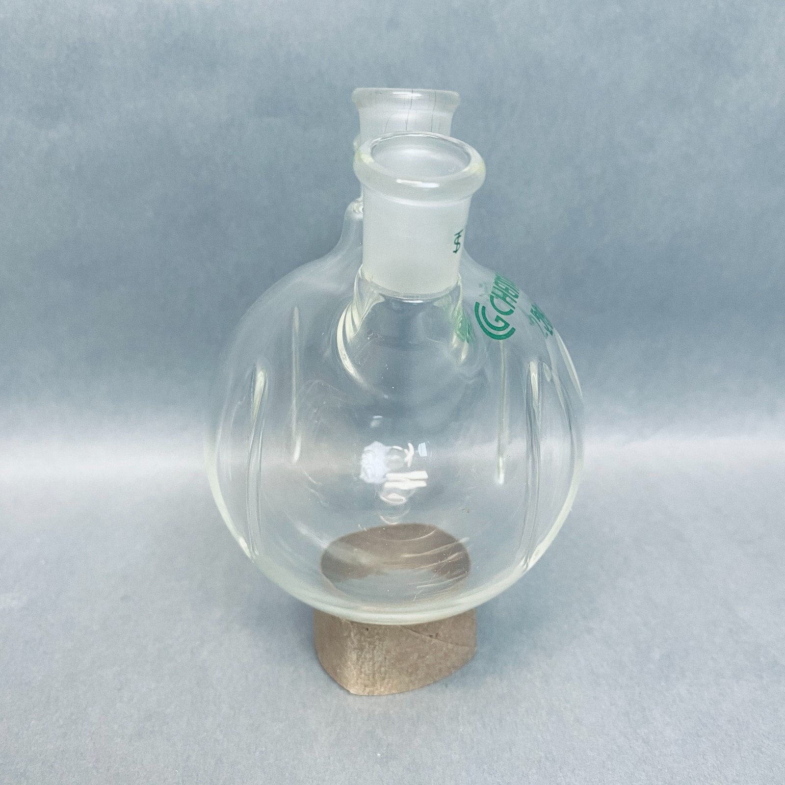 Chemglass Round Bottom 250 ml 3 Neck Flask 14/20 STJ Angled with Morton Indents