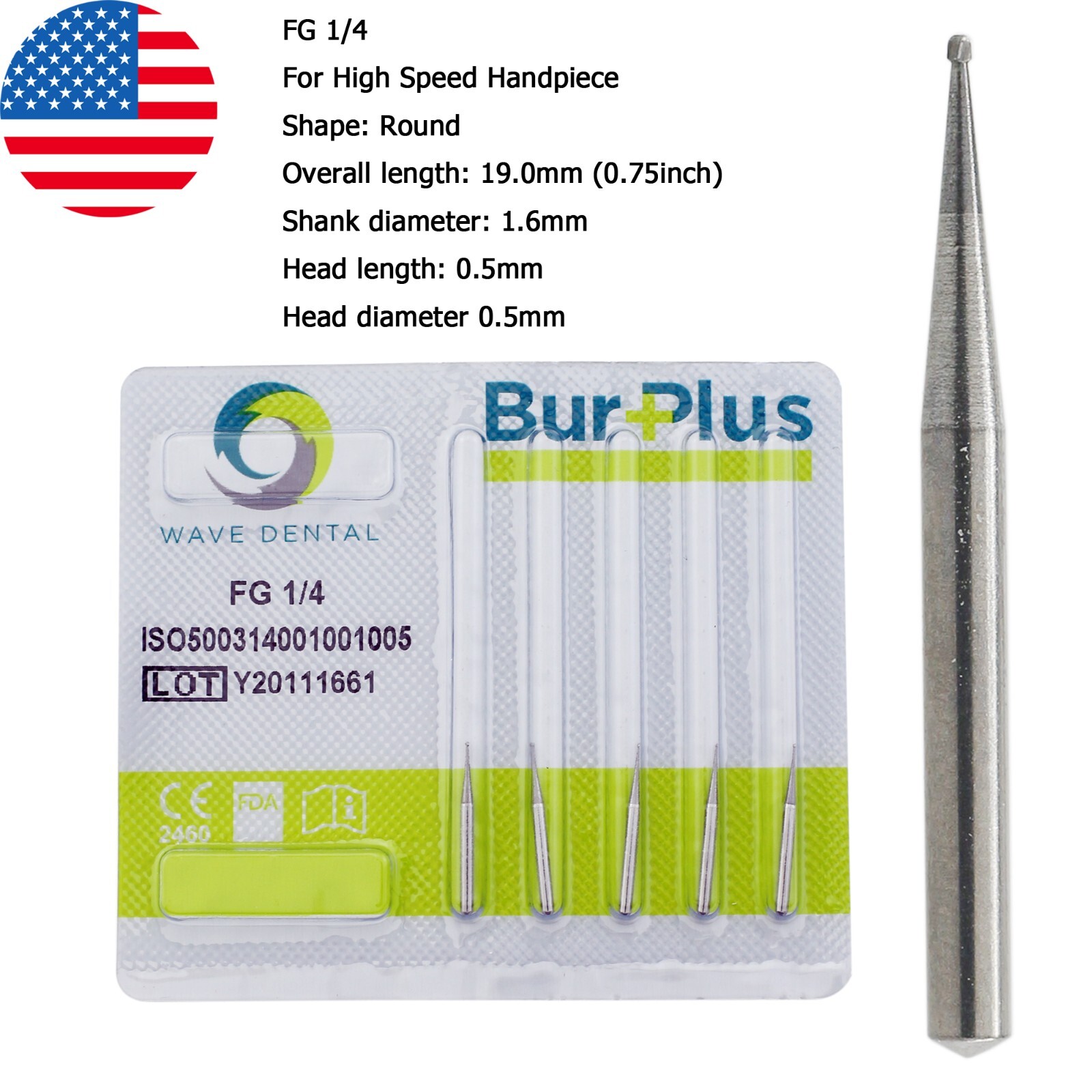 Wave Dental Carbide Burs Round For High Speed Handpiece FG 1/4 1/2 2 4 6 8 Prima