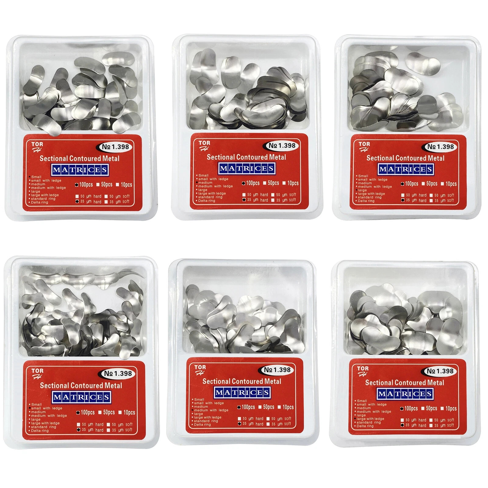 100 Pcs/Box Dental Metal Matrices Refill Matrix Band Sectional Contoured Ledge