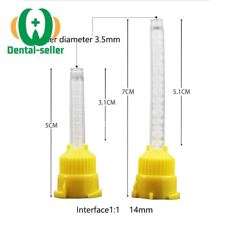 50 Pcs Dental Mixing Tips Impression Material HP Tips Yellow Long 7cm Short 53cm