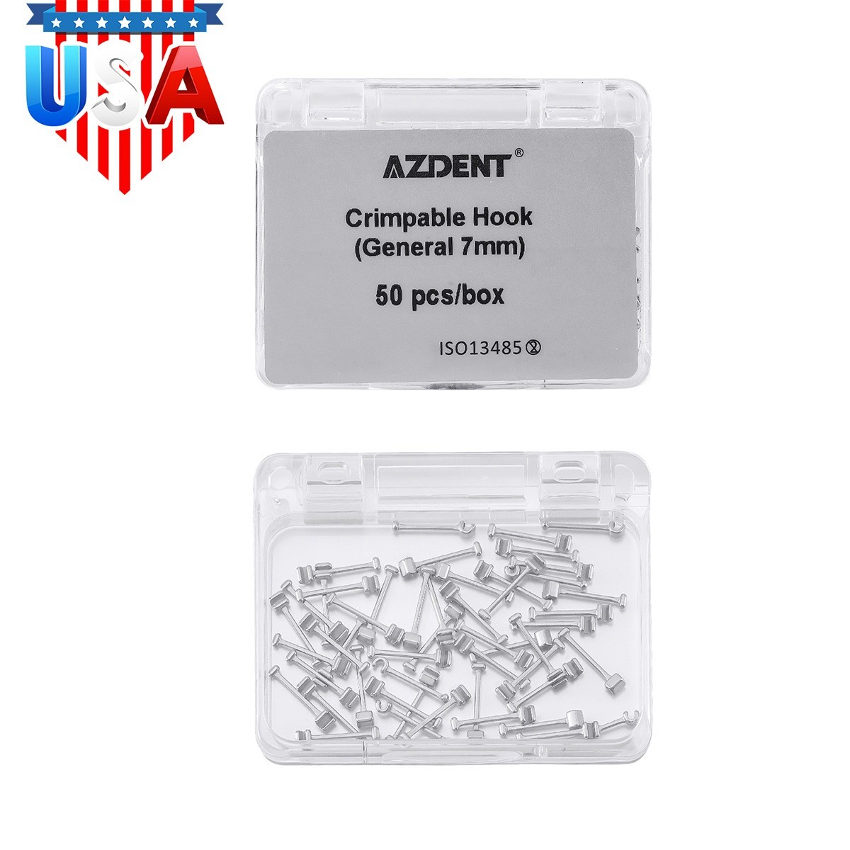 AZDENT Dental Orthodontic Crimpable Hook Stainless Steel for Arch Wire 50pcs/box