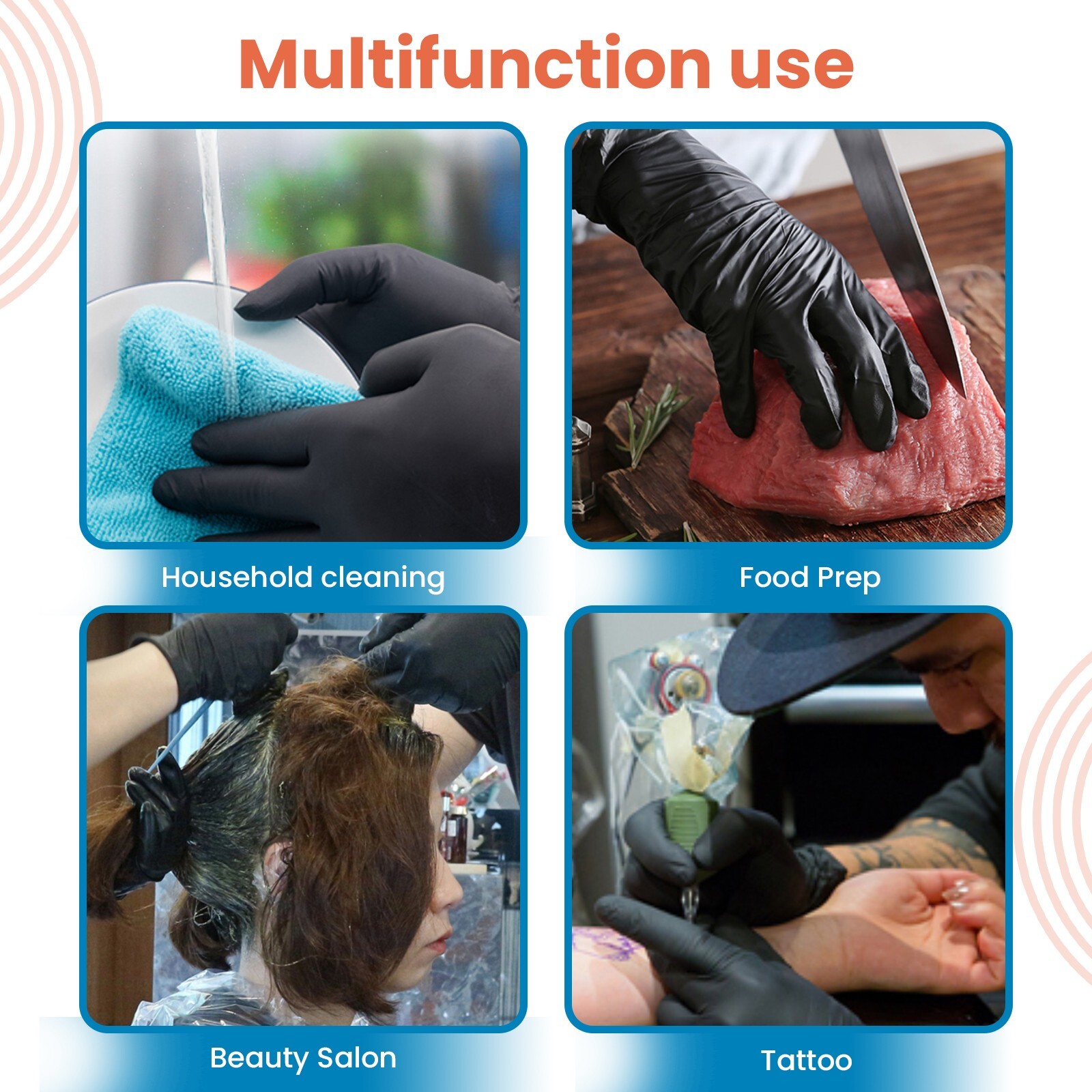 6 Mil Black Disposable Medical Exam Nitrile Gloves -Latex & Powder Free, 100 ct