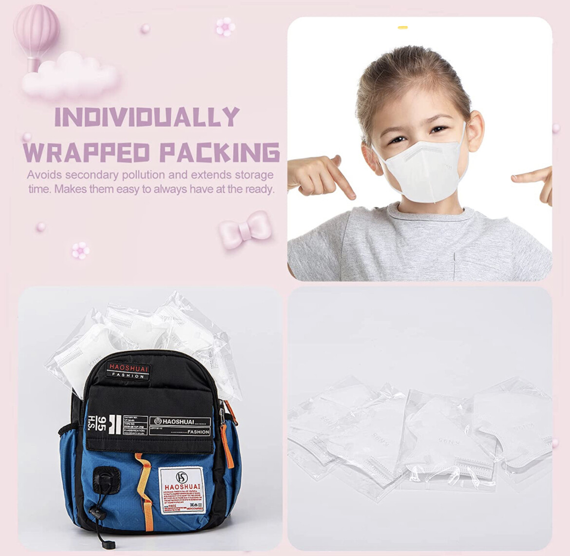 100/20 Pcs White KN95 Protective 5 Layer Kids Face Mask BFE 95% Disposable Masks