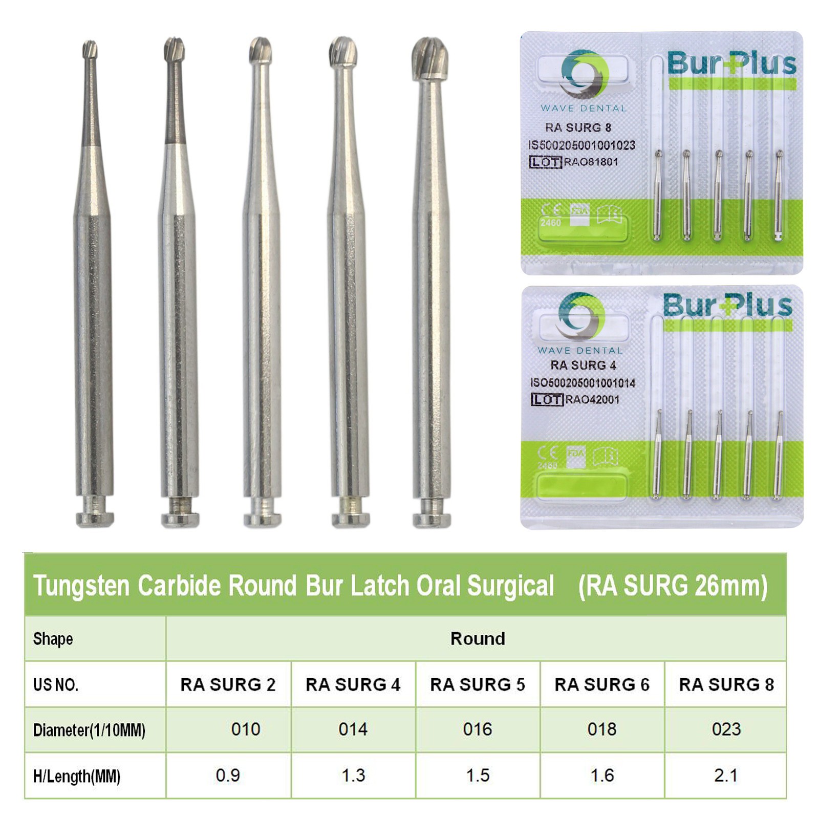 WAVE Dental Carbide Latch Burs Long Round Ball RA SURG Bur Contra Angle 22/26mm