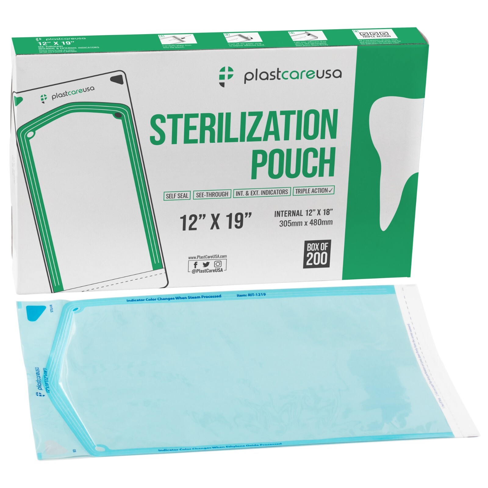 12″ x 19″ Self-Sealing Sterilization Pouches for Autoclave (1 Box of 200)