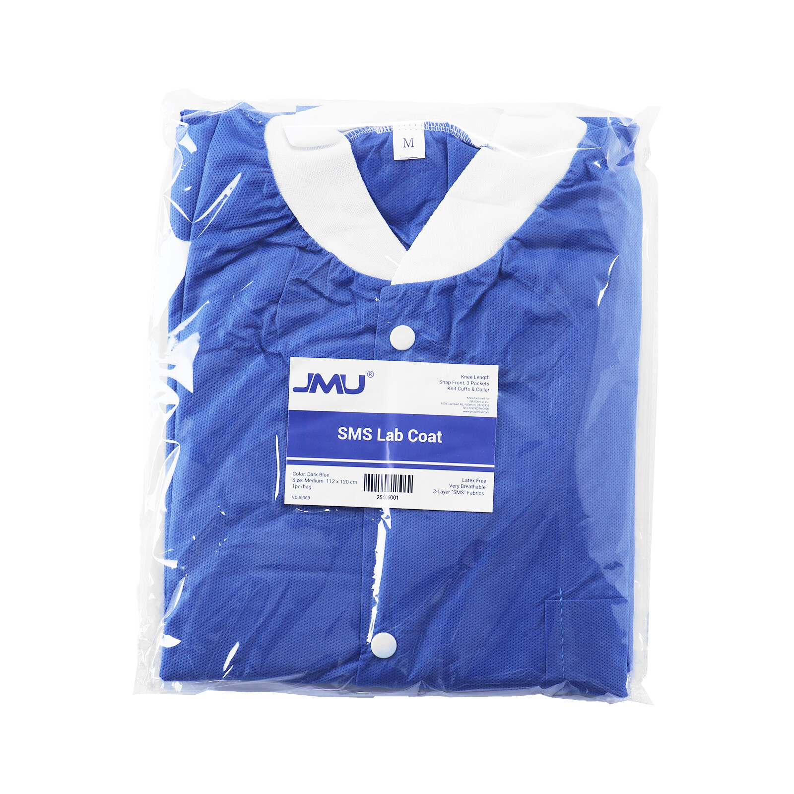 JMU Dental Disposable Lab Coat Gown 3 Pockets Blue Full Sleeve SMS Medical S-XL