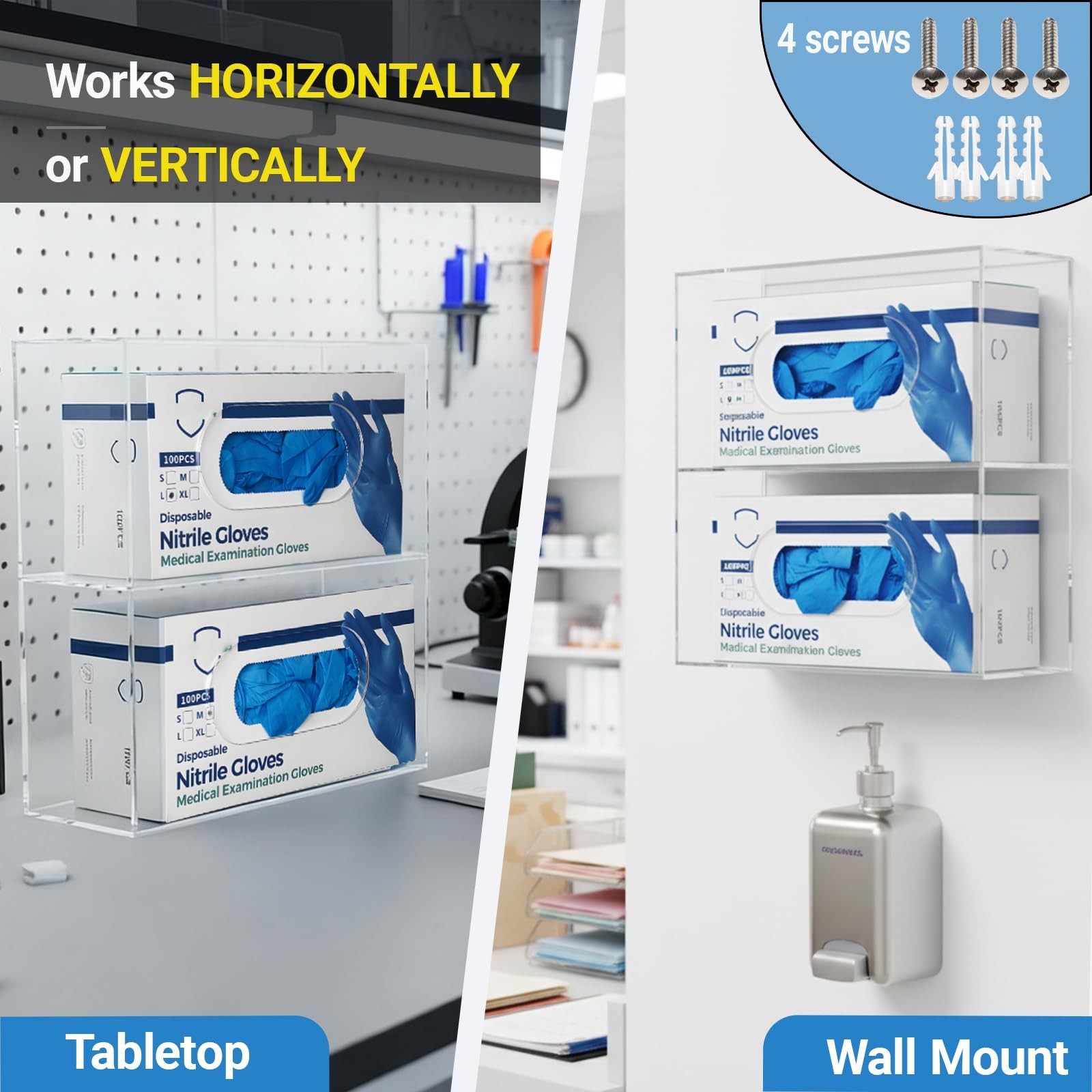 Aphbrada Glove Box Holder Dispenser Wall Mount, Clear Acrylic Double Gloves