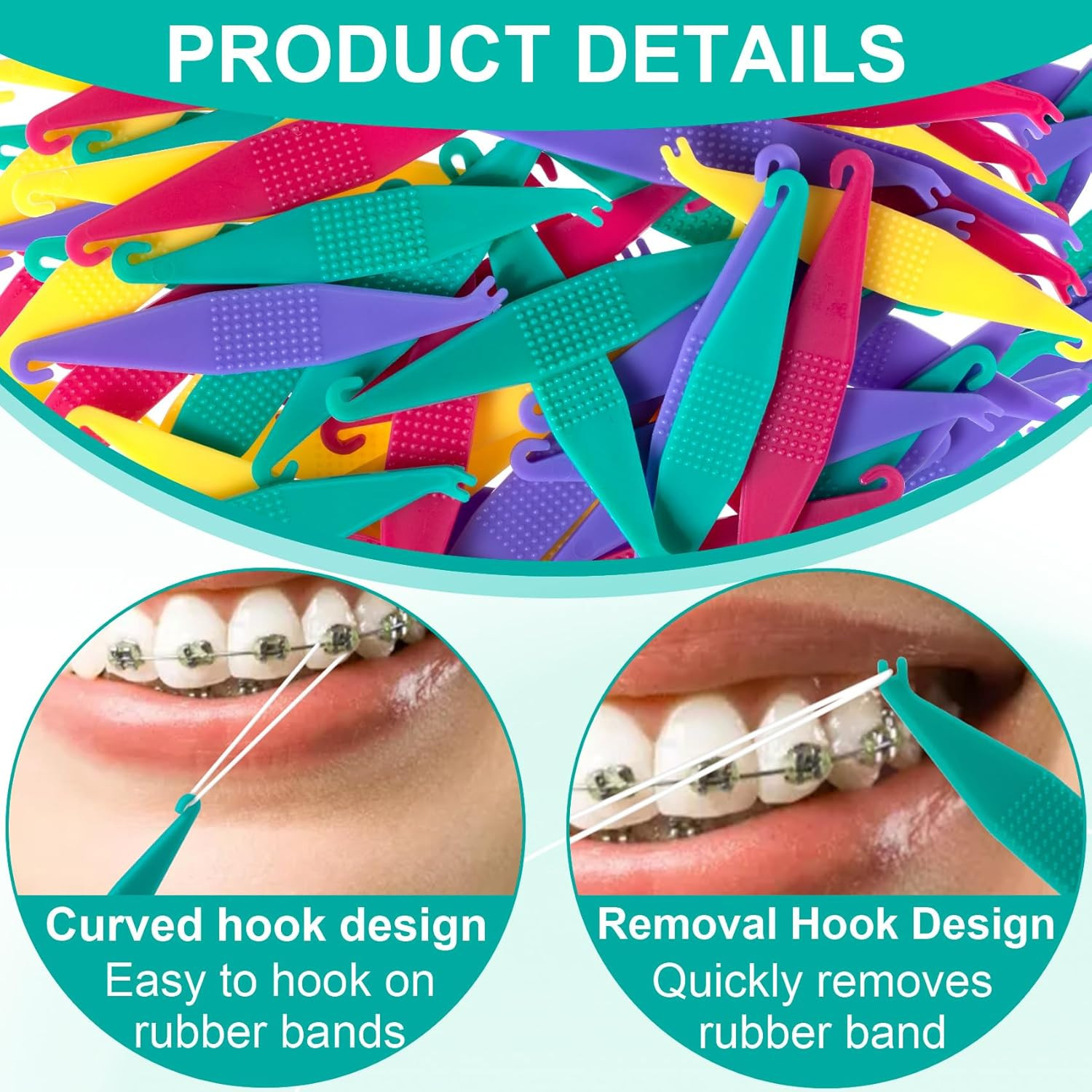 50Pcs Orthodontic Rubber Bands Tool for Braces, Colorful Elastic Dental Placer f
