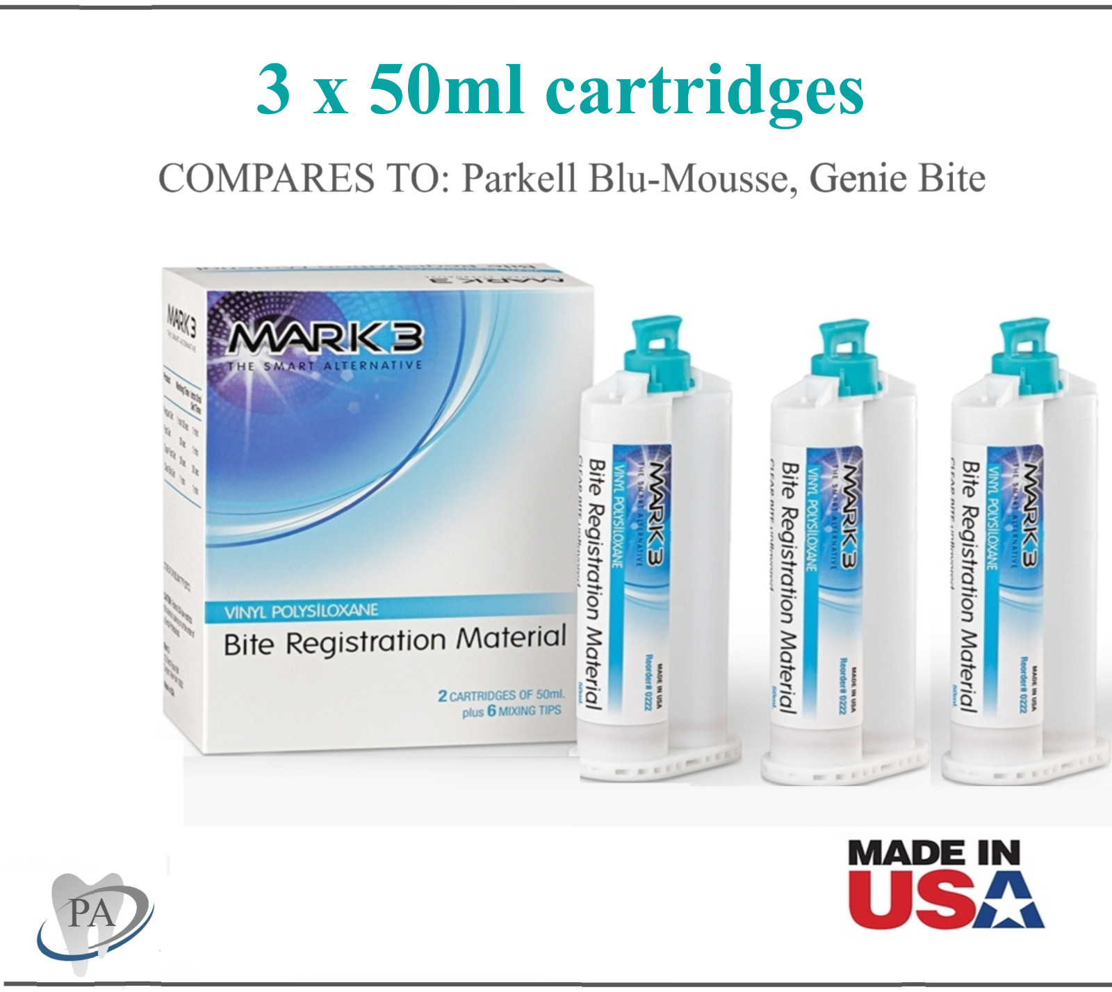 Dental VPS Bite Registration Material FAST SET, REGULAR, 50ml cartridge Or Tips