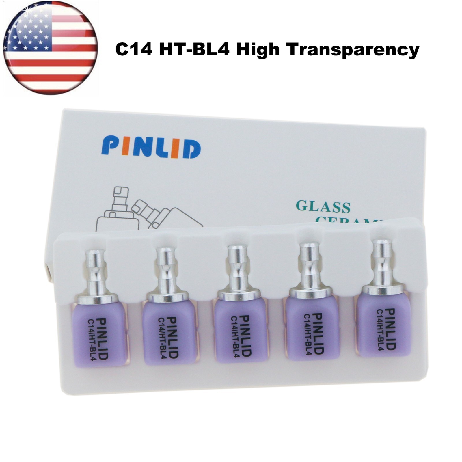 US 5Pcs/Box Dental C14 HT Glass Ceramic Lithium Dislicate Blocks Cerec CAD CAM