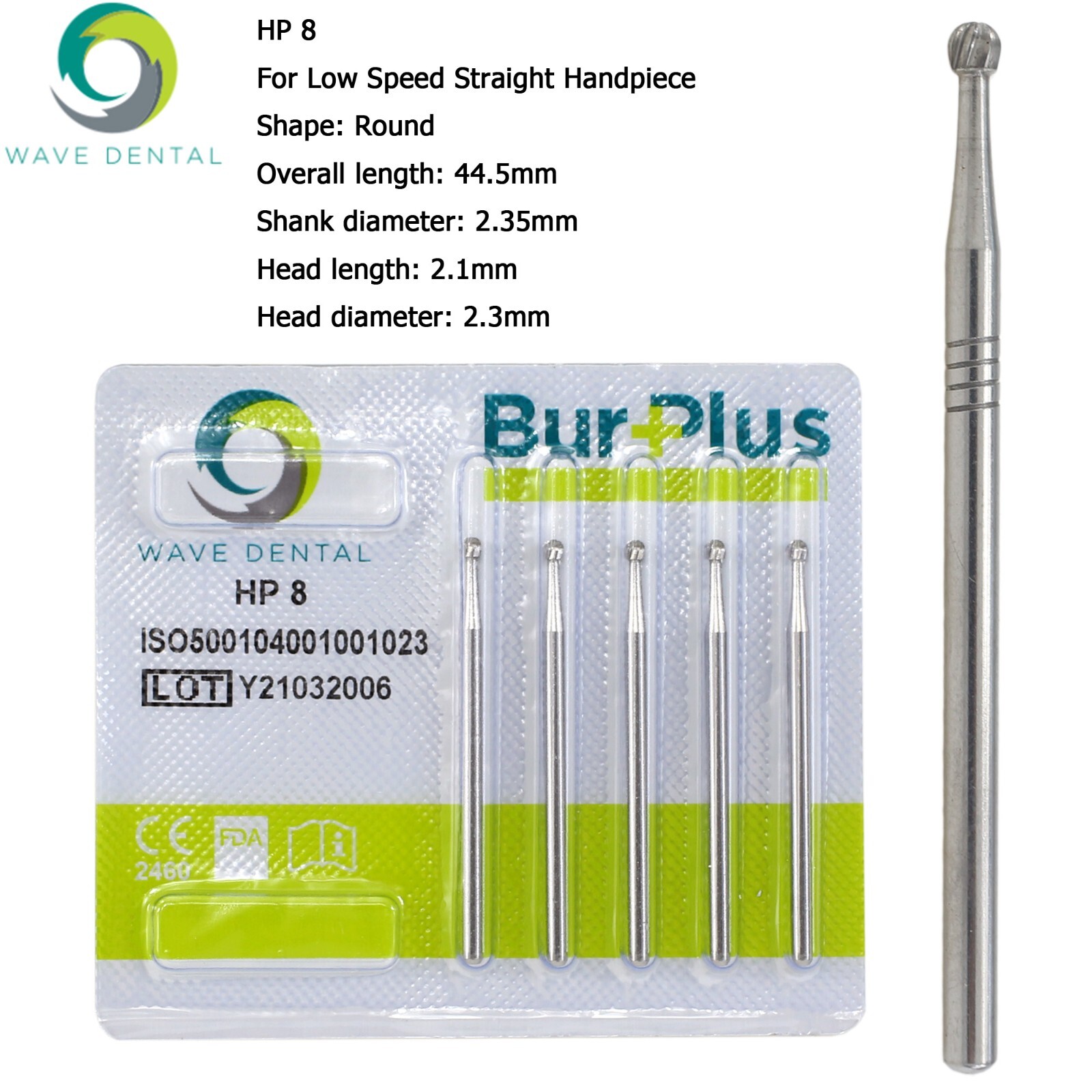 Wave Dental Carbide Burs HP Round 1/4 2 4 6 8 For Low Speed Straight Handpiece