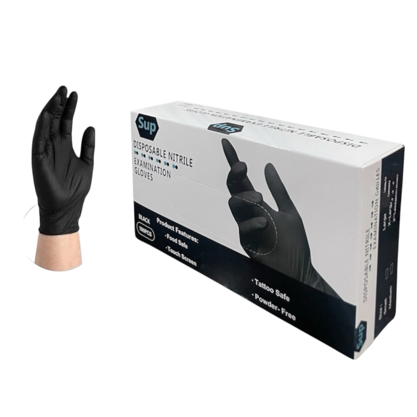100/box /Black Nitrile Gloves 4 Mil Powder & Latex Free ExamGrade Gloves