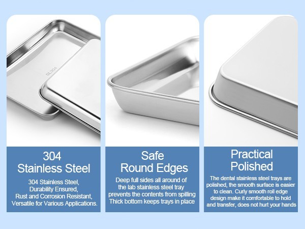 Dental Medical Stainless Steel Instrument Tray Tattoo Flat Trays 3 Sizes