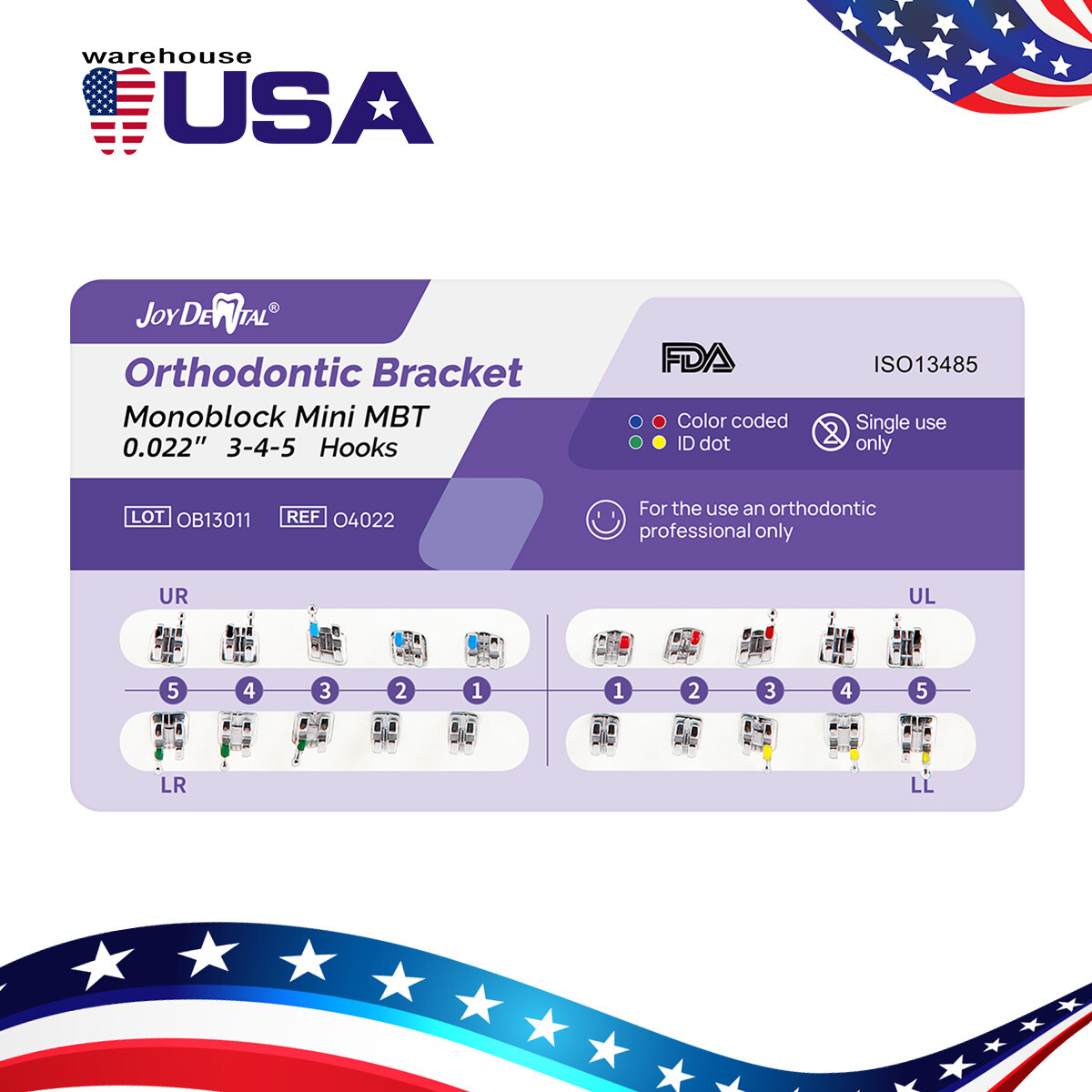 Dental Ortho Brackets Brace Mini Roth/MBT 0.022/0.018 345 Hook Mesh Base/Mono