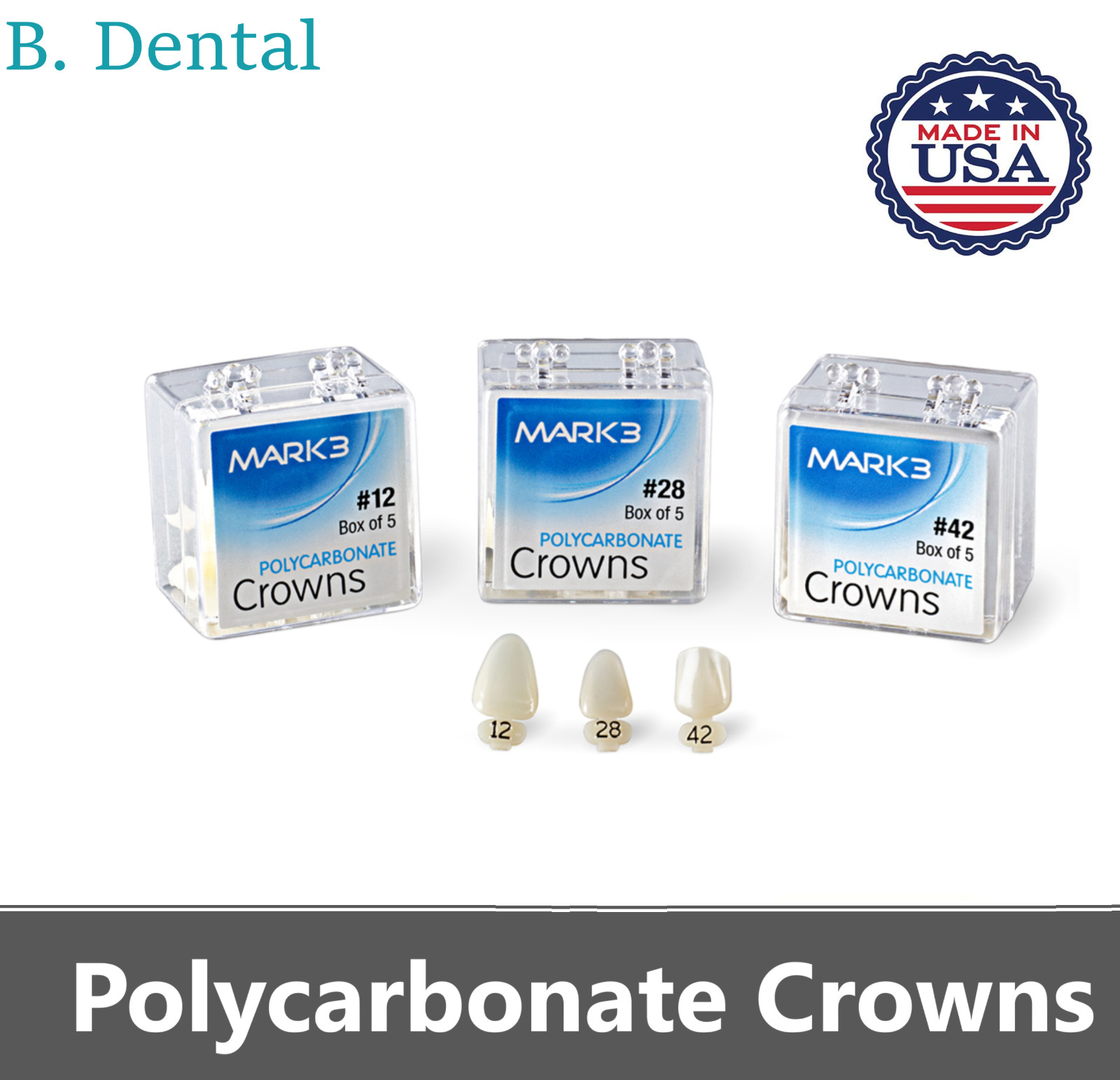 MARK3 Dental Temporary Polycarbonate Crowns All Sizes Swiss Made Box/5