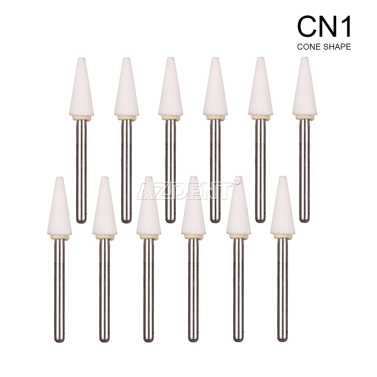 12Pcs Dental Cone Mounted White Stone Polishing Burs FG CN1 Abrasion Points Bur