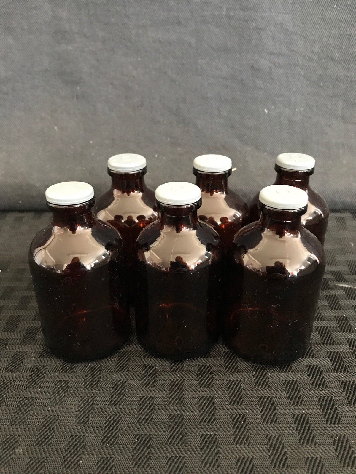 (6) Lab Glass Amber 2oz 60mL Serum Reagent Apothecary Bottle w/Elastomer Stopper