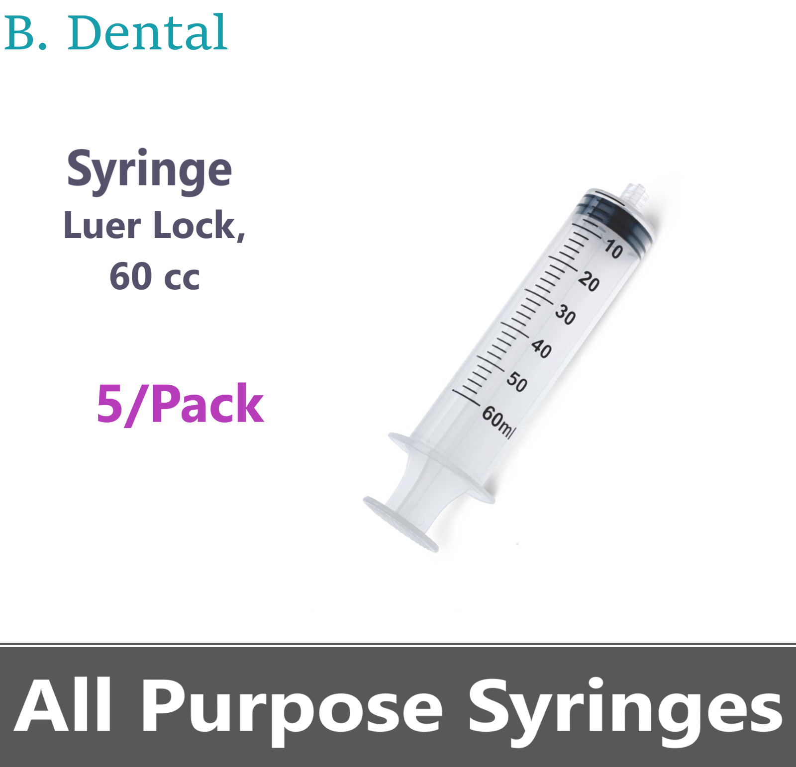 60ml / 60 cc Luer Lock Tip Syringe 5 Pack by DX- Sterile