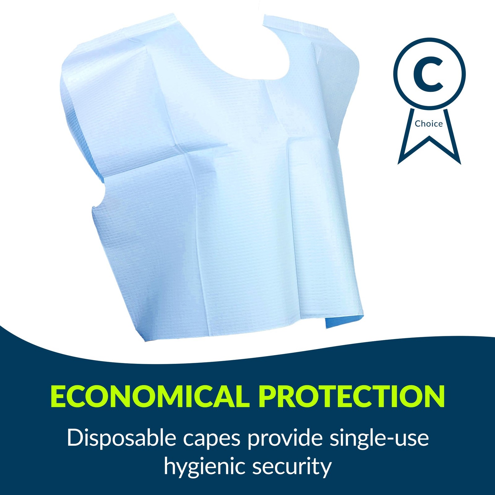 Choice Capes, Blue (Pack of 100) – Tissue/Poly/Tissue – Short-Sleeve, Open-Back