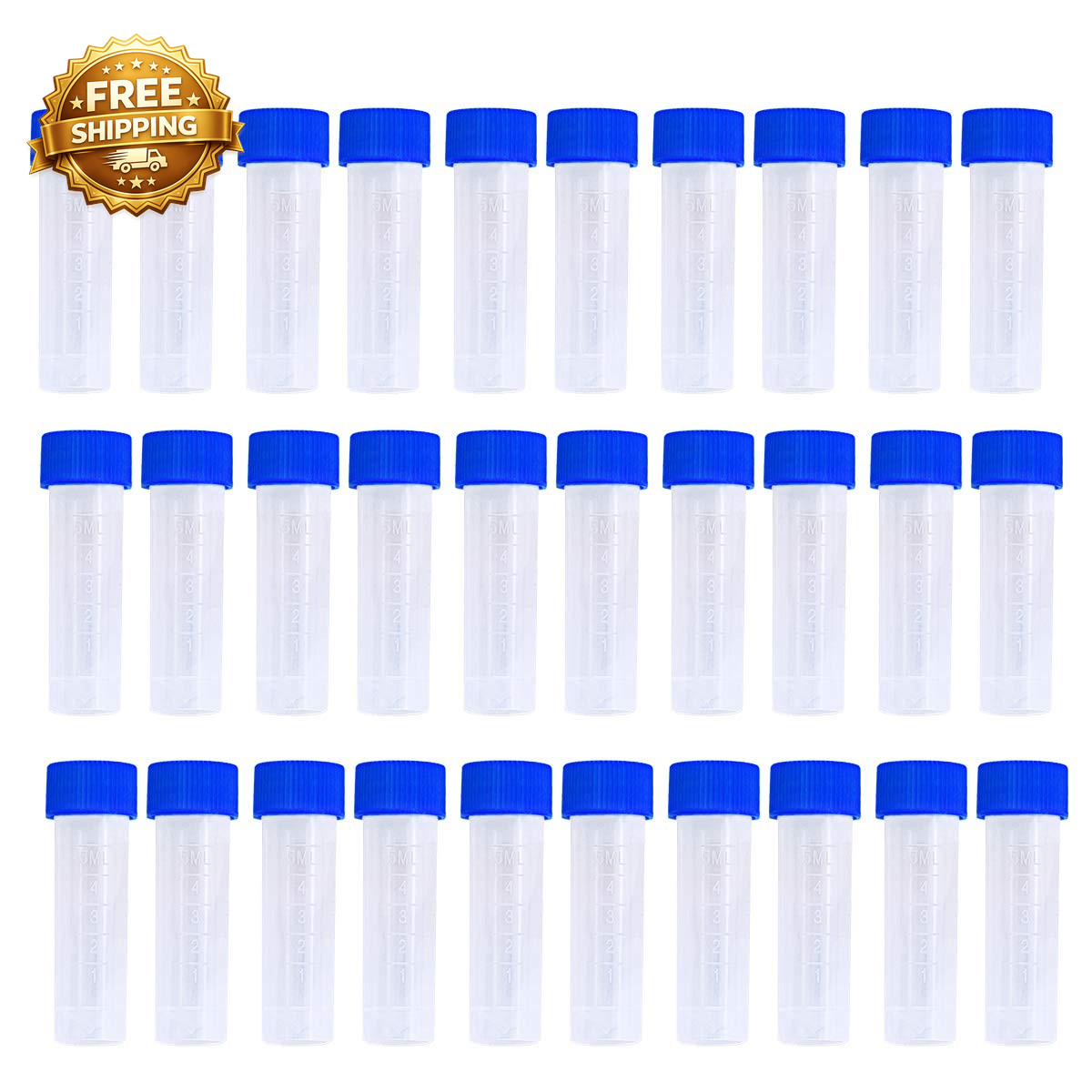 50PCS 5Ml Plastic Graduated Vial Tube with Screw Caps Small Test Sample Bottles