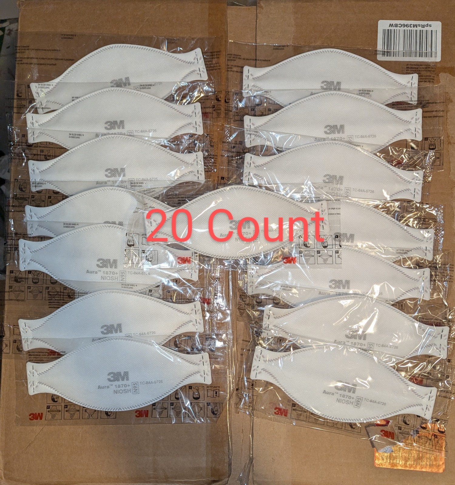 20 Count, 3M N95 Aura 1870+ Respirator Mask NIOSH APPROVED (Brand NEW SEALED)