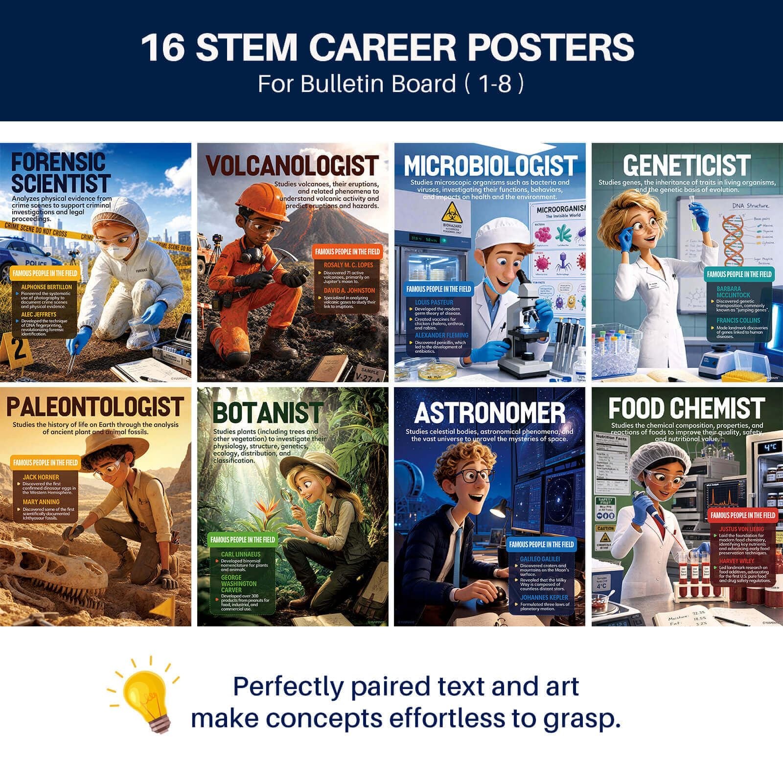 16pcs Science Career Posters, 11x14in STEM Classroom Decor