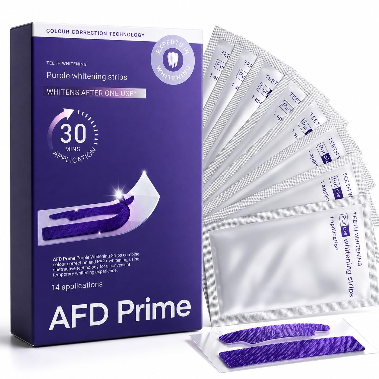 AFD Prime Purple Teeth Whitening Strips for 1 Count (Pack of 14),