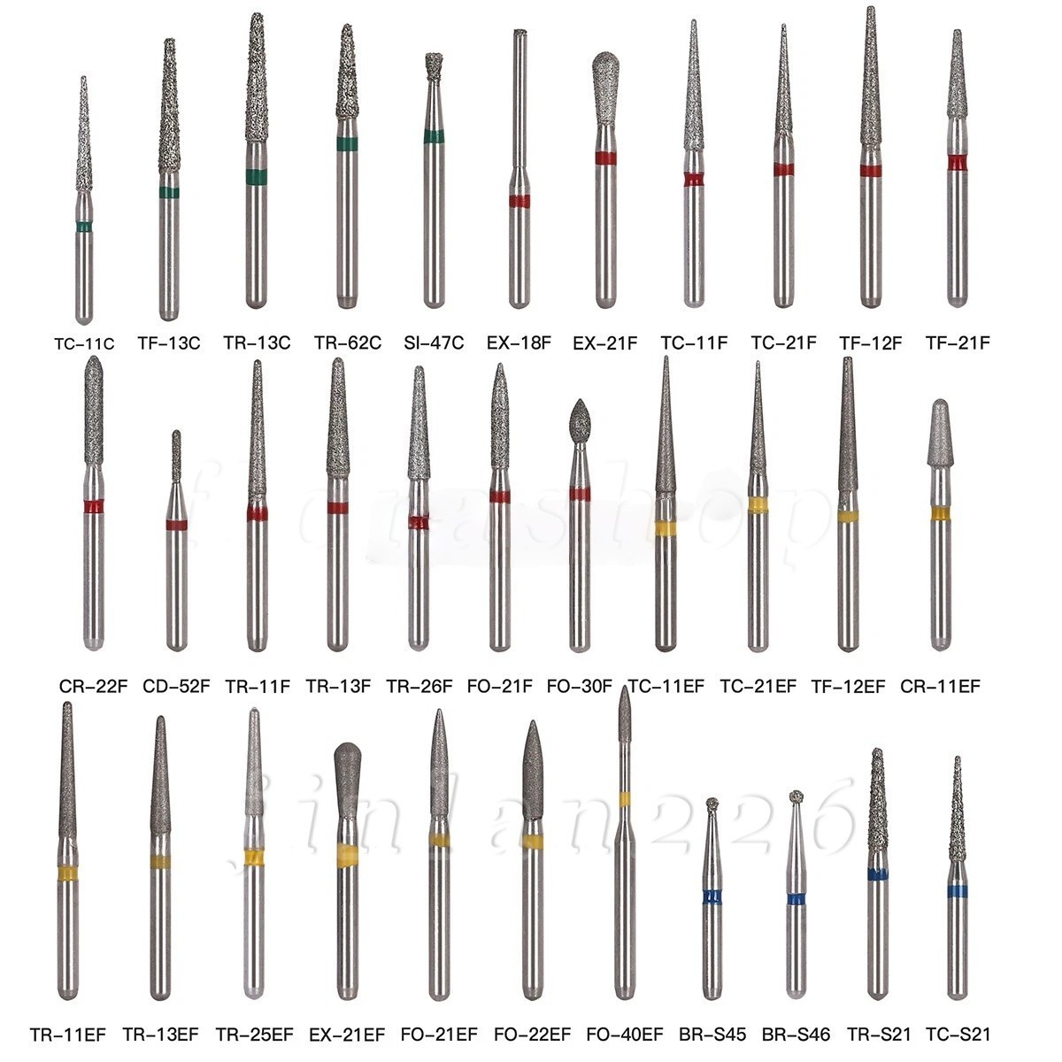 100 Types Dental FG Diamond Burs For High Speed Handpiece Friction Grip 50pcs