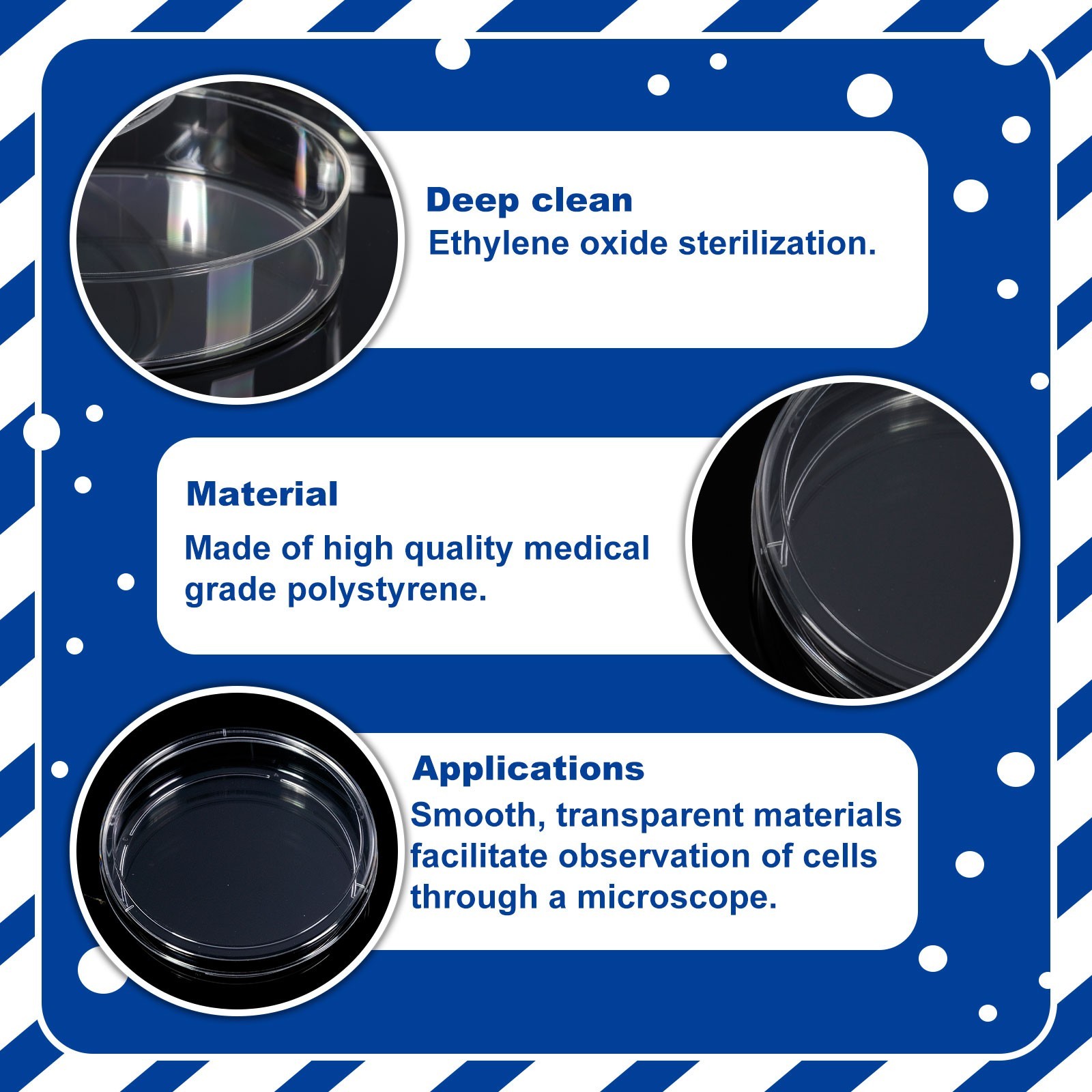 Biologix® Petri Dishes with Lids, 90x17mm Sterile Plastic Petri Dishes, Clear