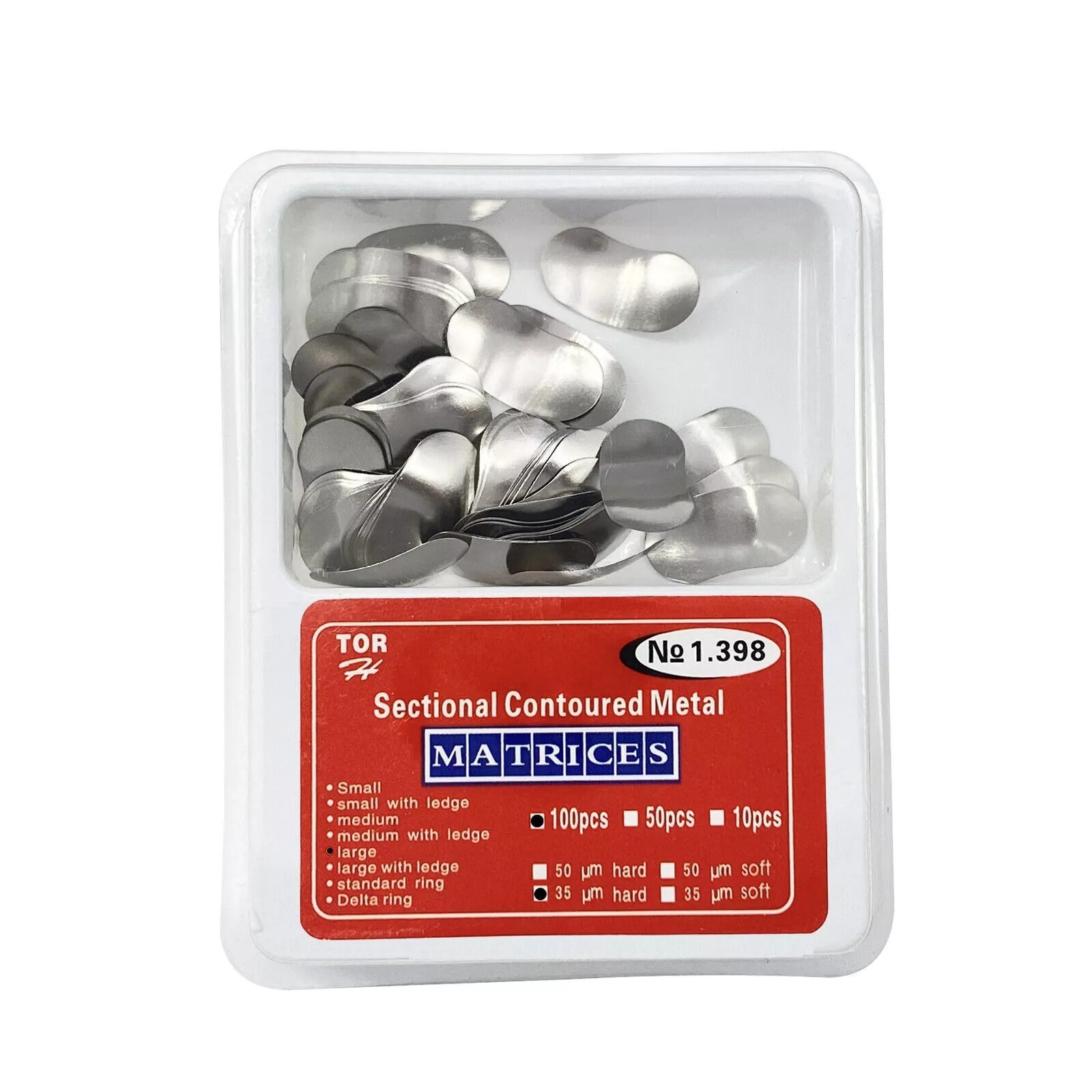 100 Pcs/Box Dental Metal Matrices Refill Matrix Band Sectional Contoured Ledge