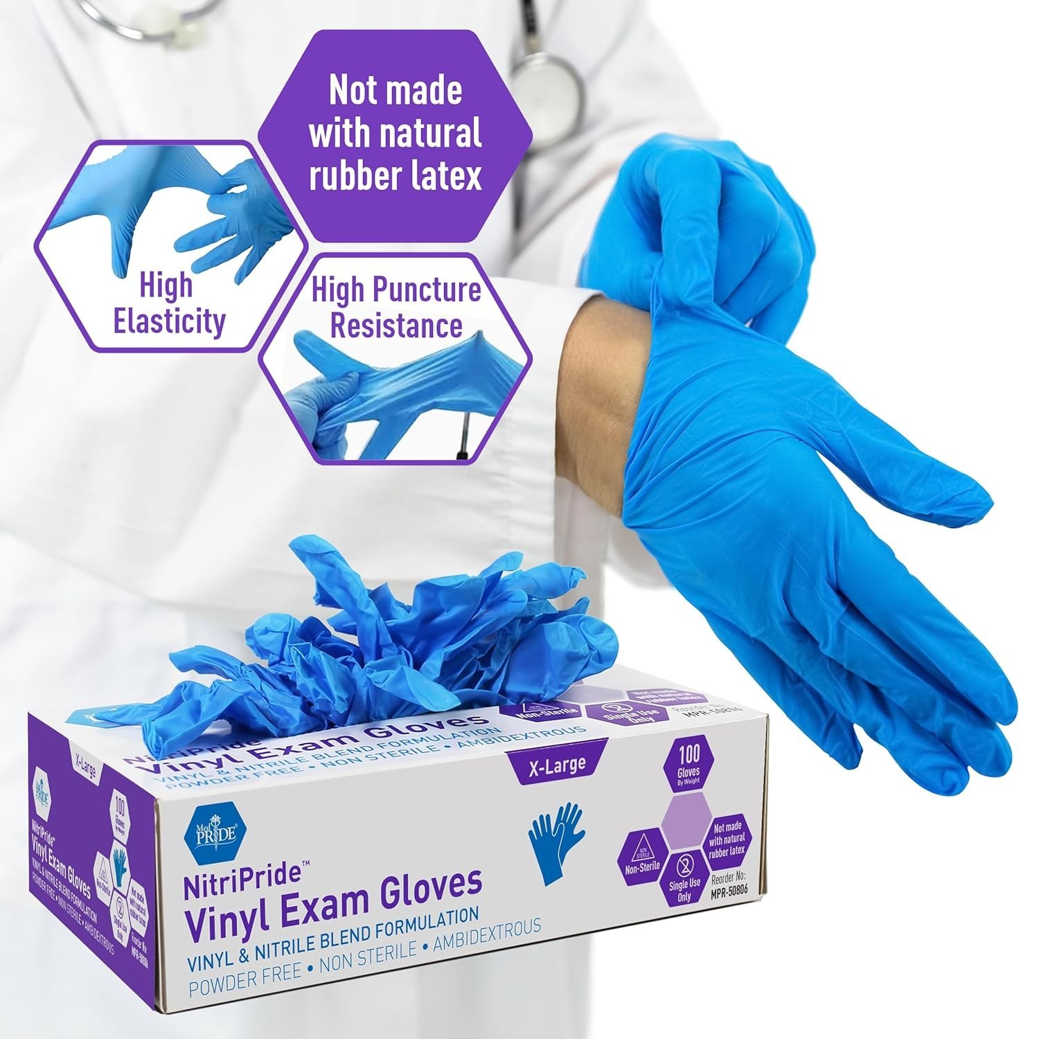 Ambidextrous Nitrile/Vinyl Blend Disposable Exam Gloves X-Large – 100 Count Pack