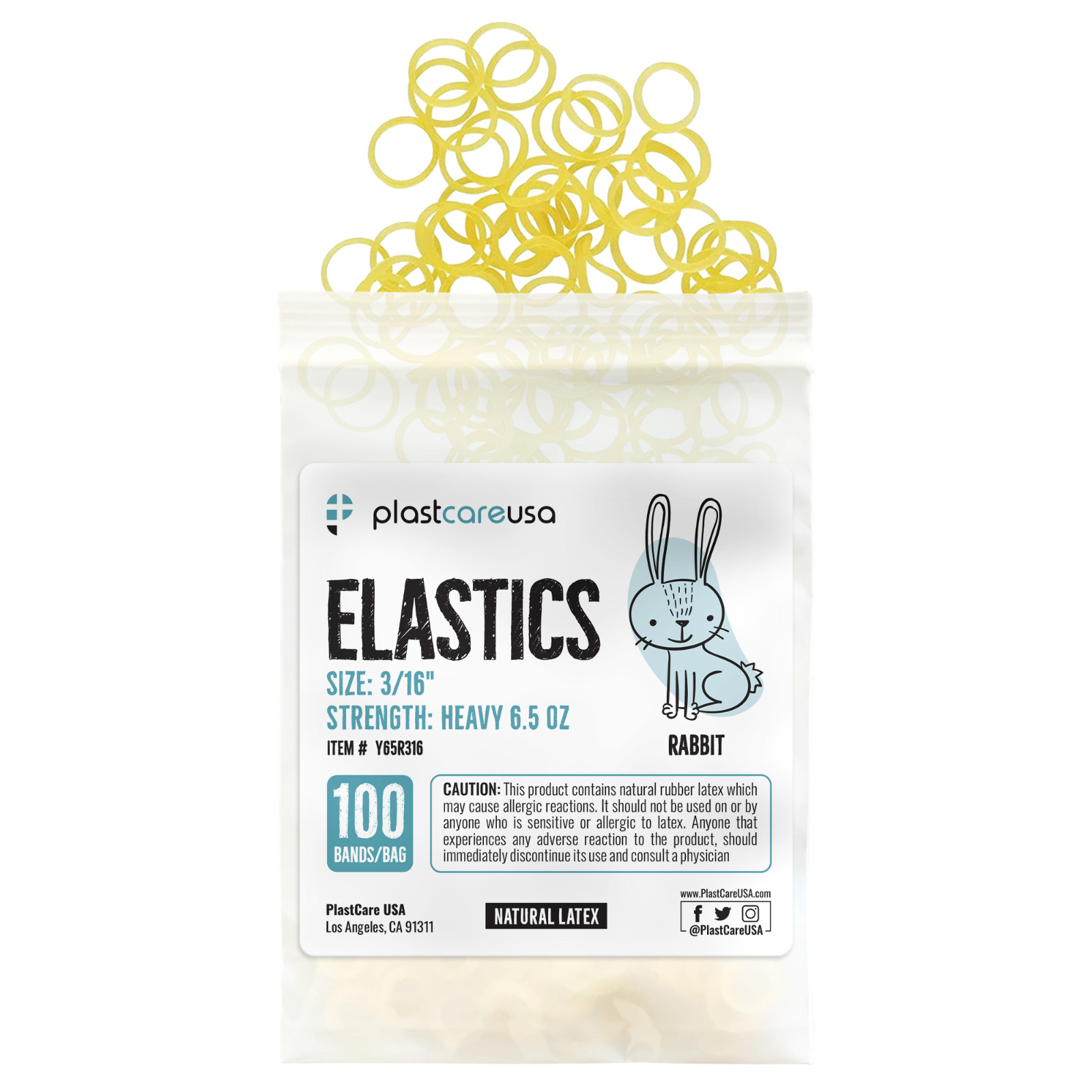 100 Heavy 6.5 Oz 3/16″ Rabbit Orthodontic Latex Elastic Rubber Bands Braces