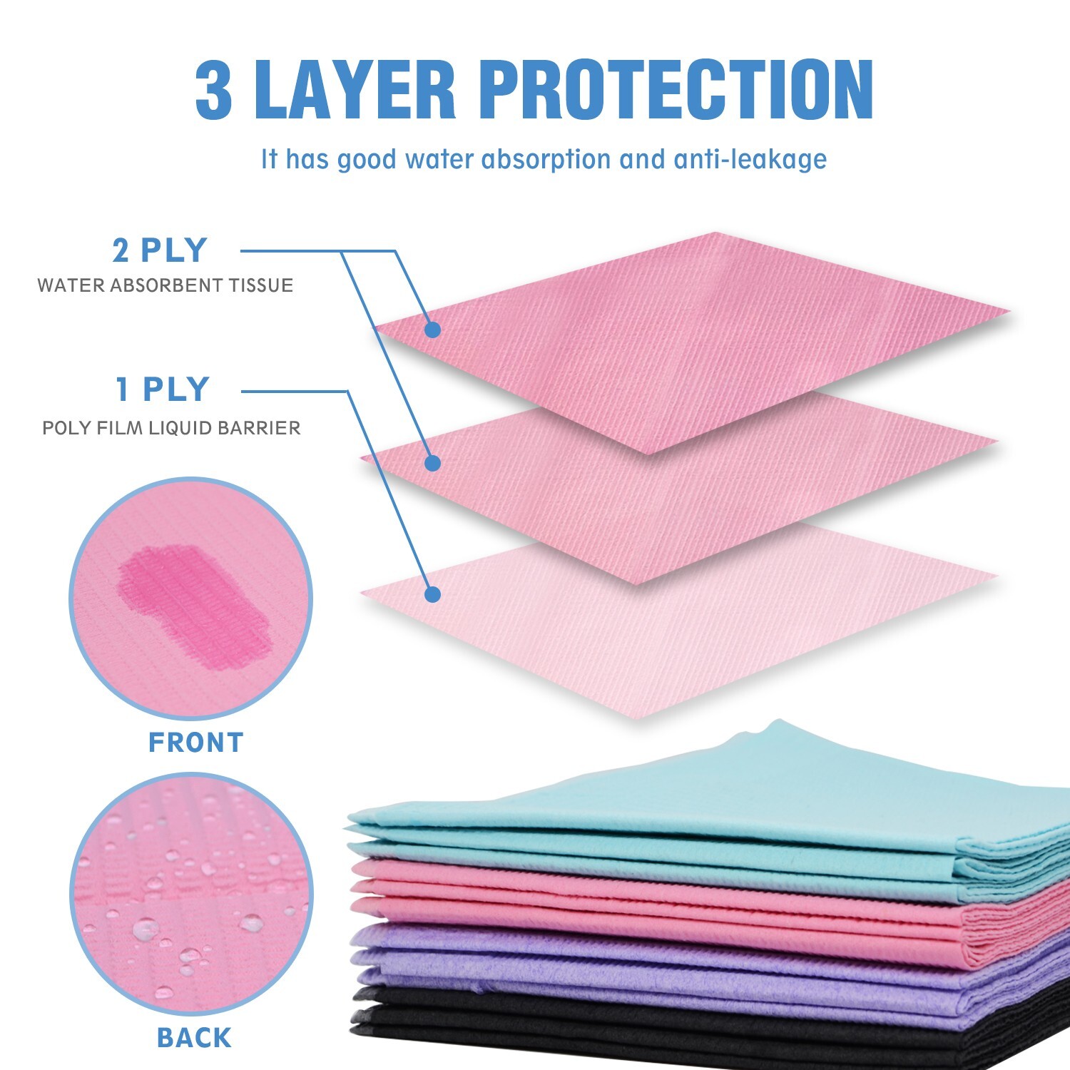 Pink Disposable Dental Bibs 3-Ply Medical Tattoo Towel 13″x18″-Up to 2000