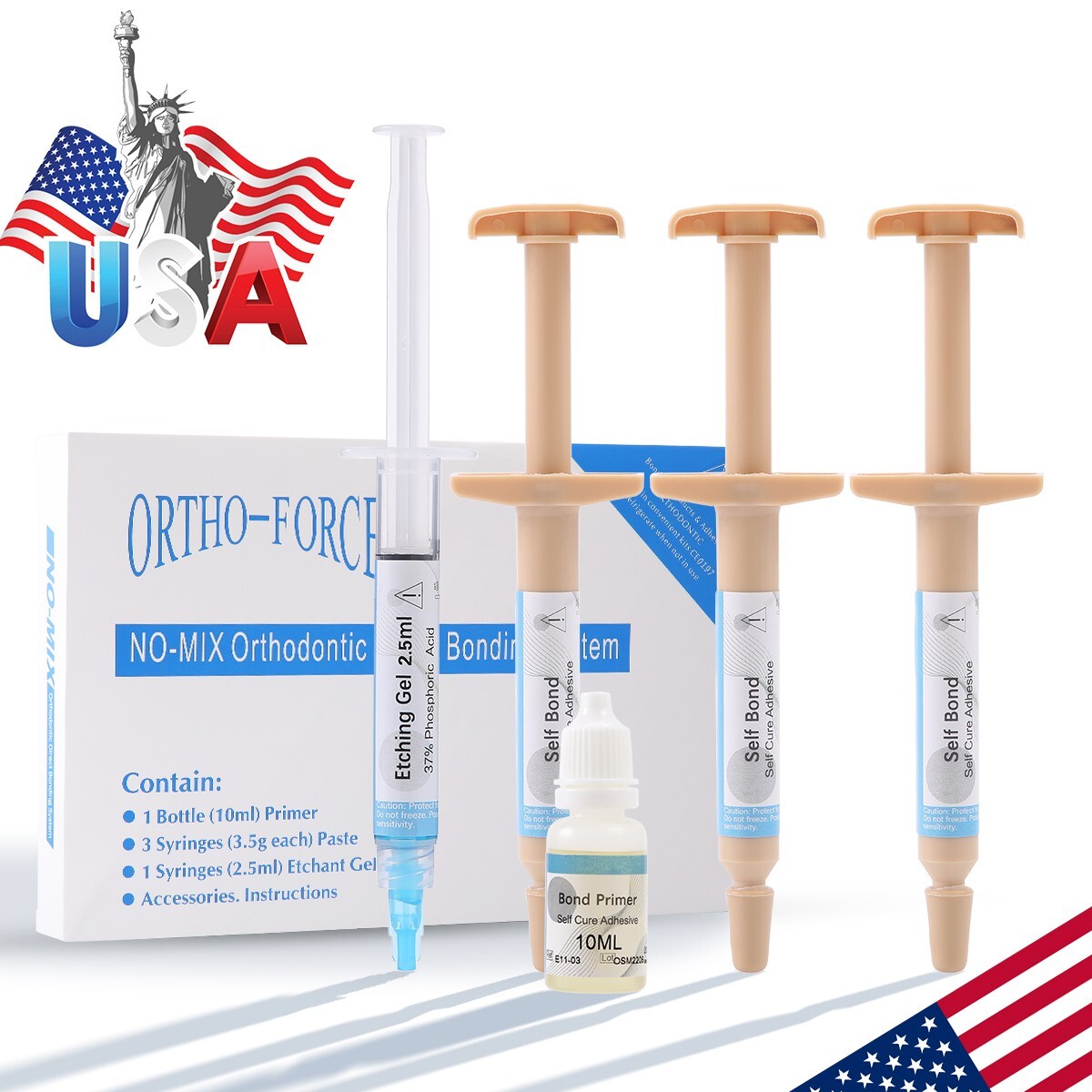 Dental Orthodontic Adhesive Brackets Paste Direct Bonding System Resin No-Mix