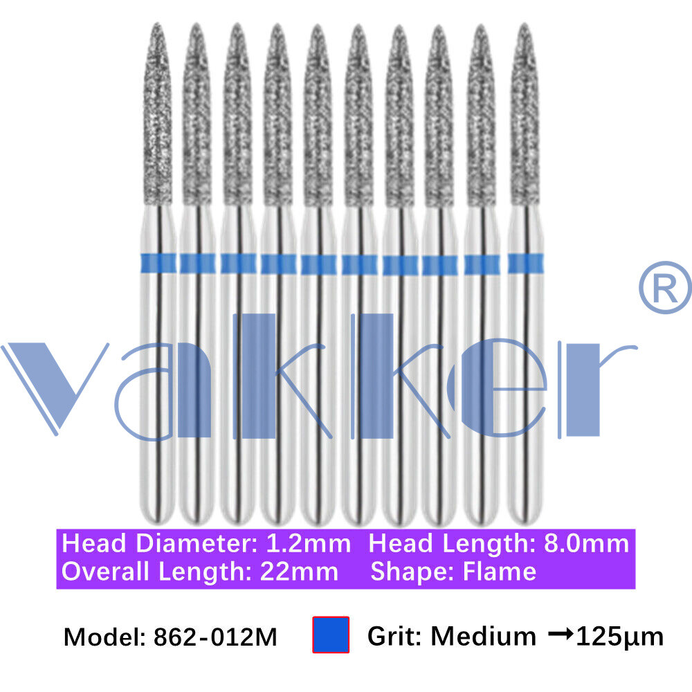 10pc/pk Vakker Dental FG Flame Shape Diamond Burs for High Speed Handpiece