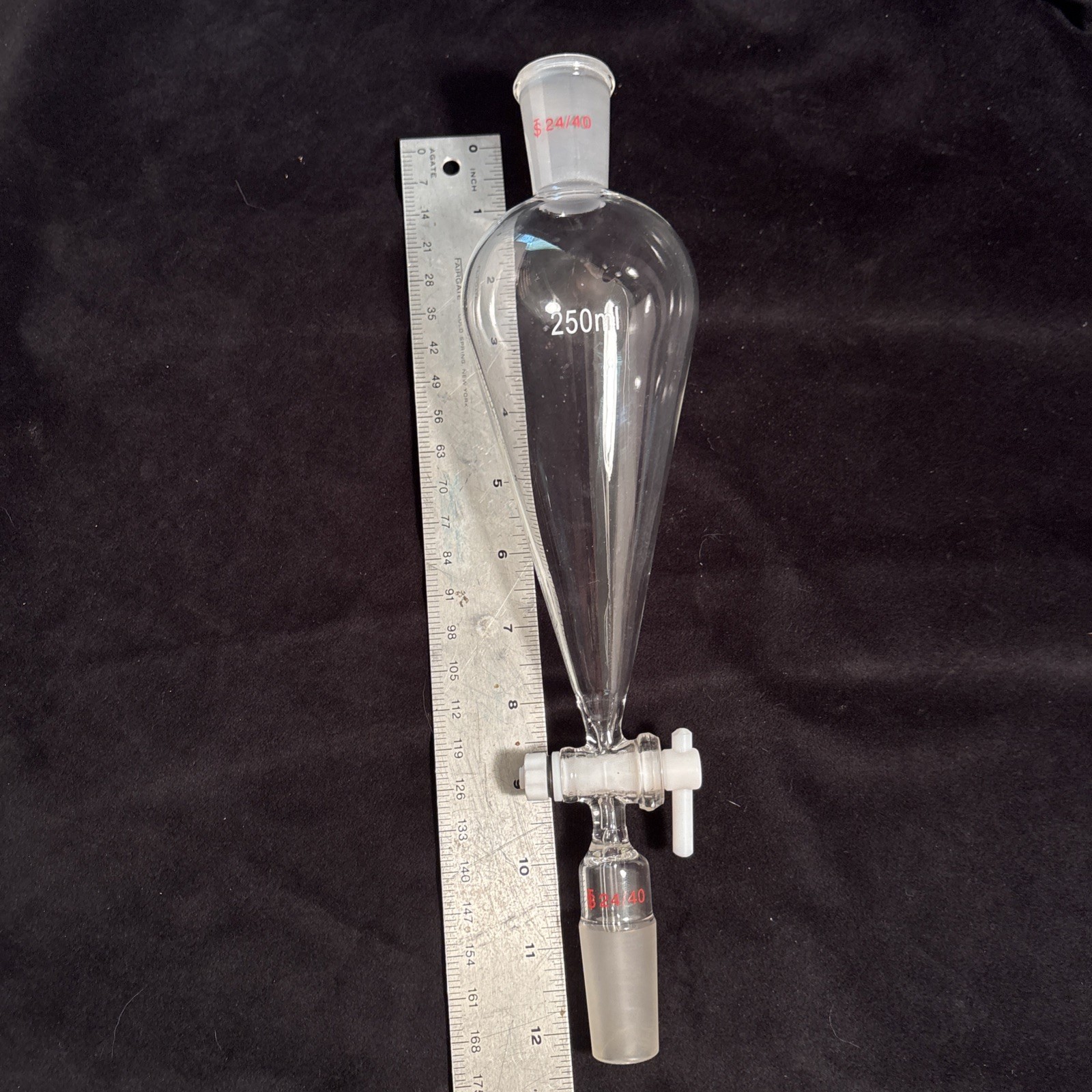 Lab glass separatory funnel 250ml separating funnel W 24/40 Unused Freeship!