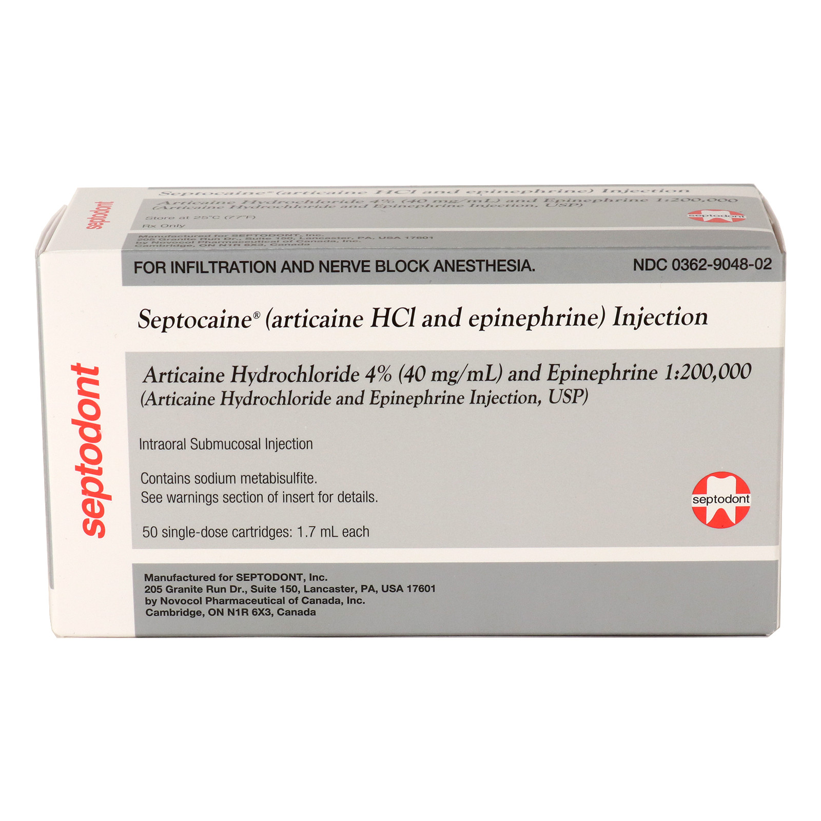 Septocaine® Silver Articaine HCl 4% w/Epinephrine 1:200,000 2026/9 50 Injectable