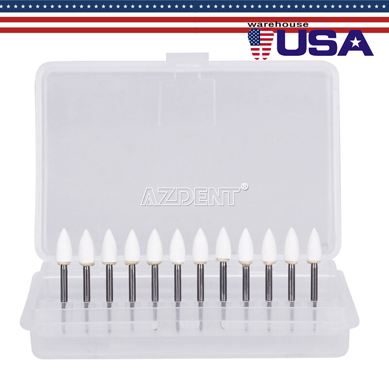 AZDENT Dental Flame Mounted White Stone Polishing Burs FG Abrasion Point Burs