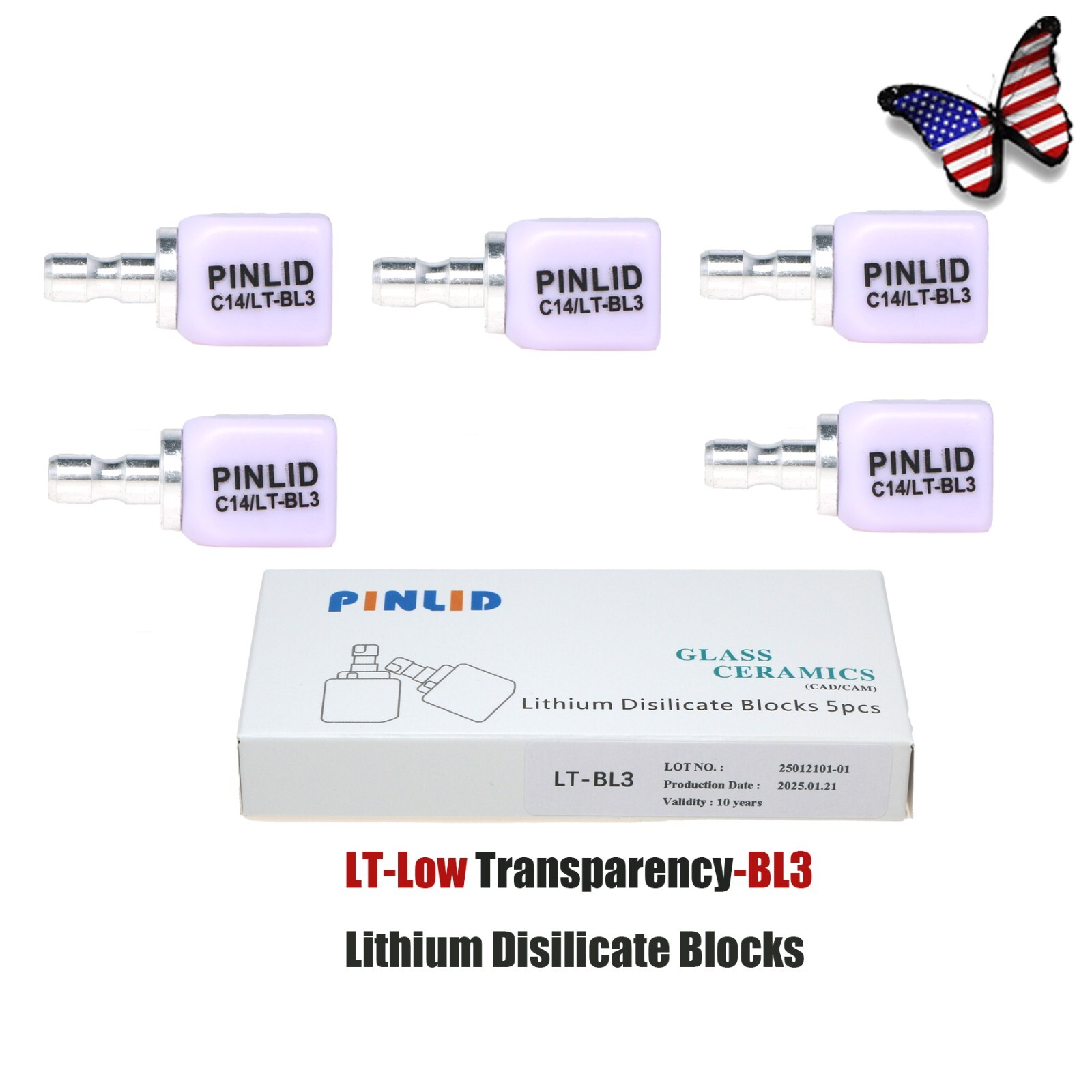 US Dental C14 Glass Ceramic Lithium Dislicate Blocks Cerec CAD CAM Emax 5Pcs/Box