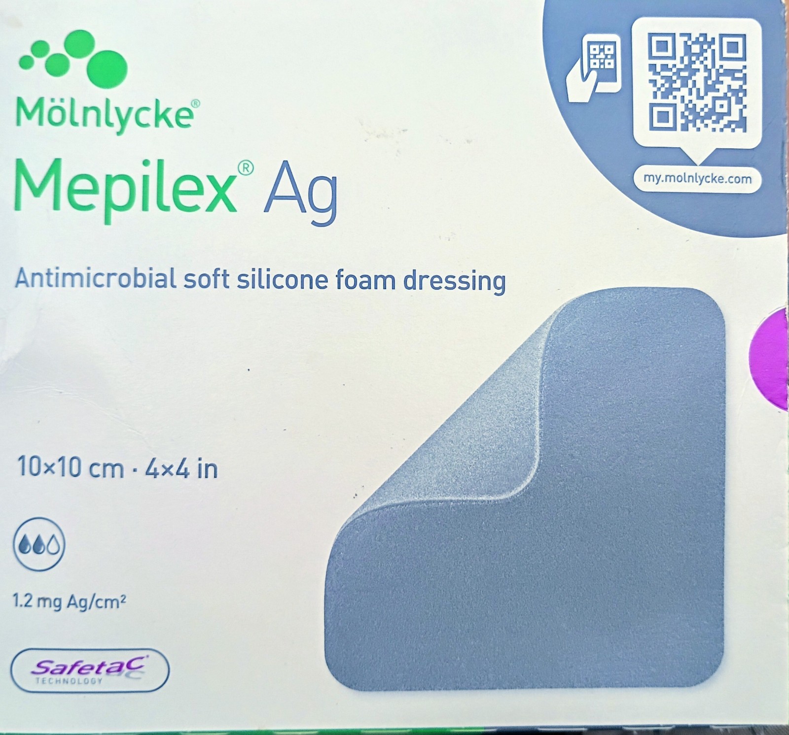Mölnlycke Mepilex Ag Antimicrobial Soft Silicone Foam Dressing 10x10cm 5pc