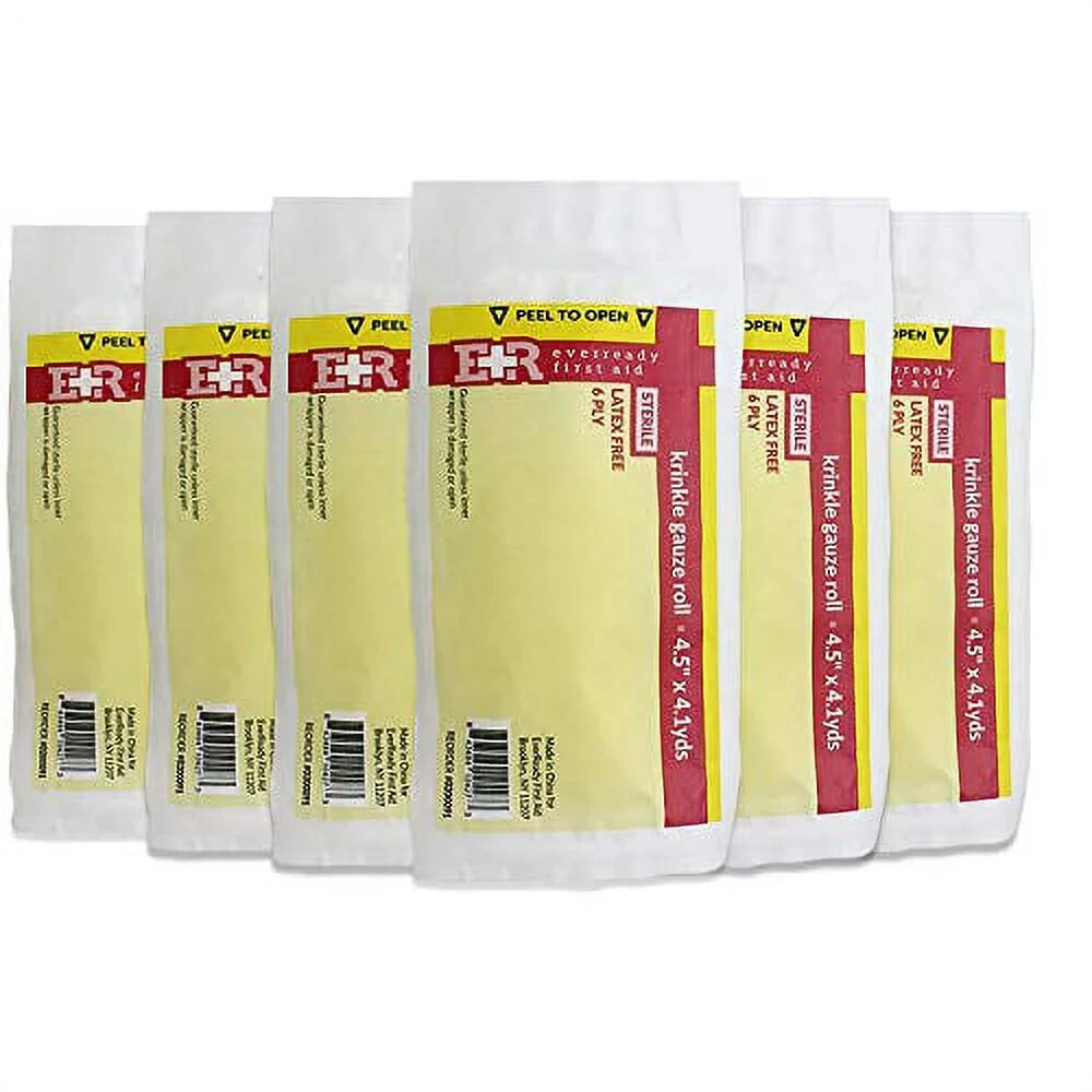 ER Everready 1st Aid Krinkle Gauze Roll 4.5” X 4.1 Yds,24 Count,Latex Free,6 Ply